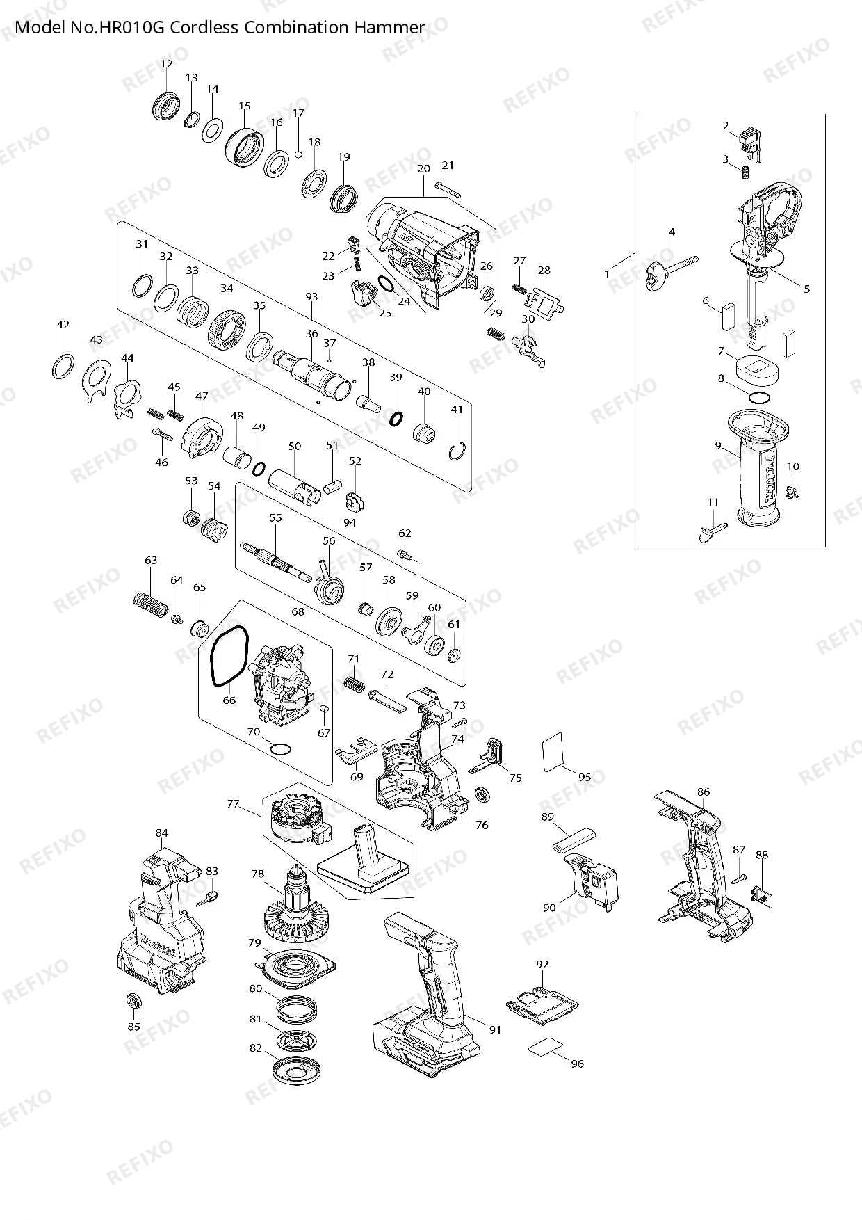 Деталировка MAKITA HR010G — схема запчастей в разборе