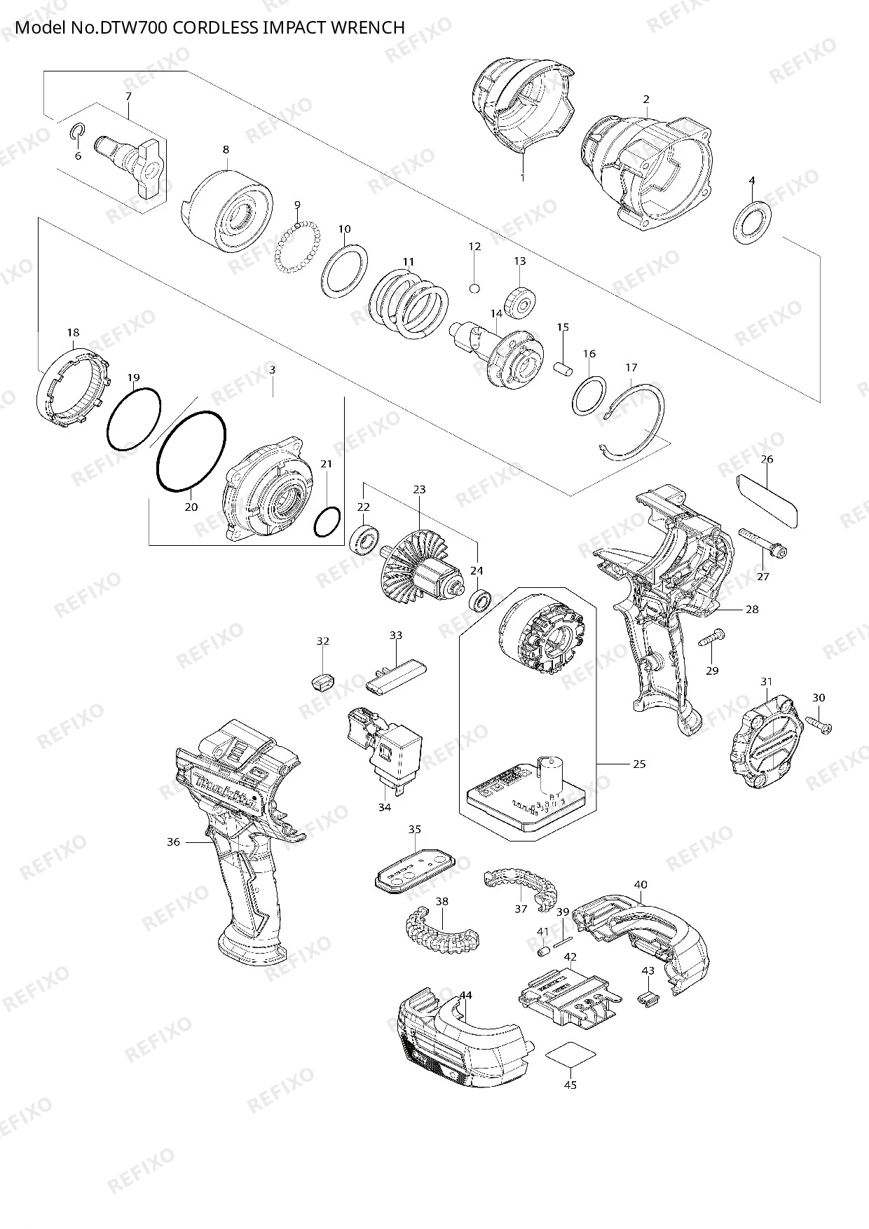 Деталировка MAKITA DTW700 — схема запчастей в разборе