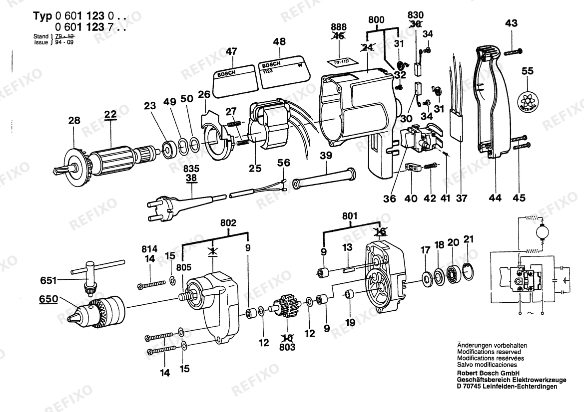 Деталировка Bosch Дрель 1123.7 | 115 V | 025 - AMS (0 601 123 734) — схема запчастей в разборе