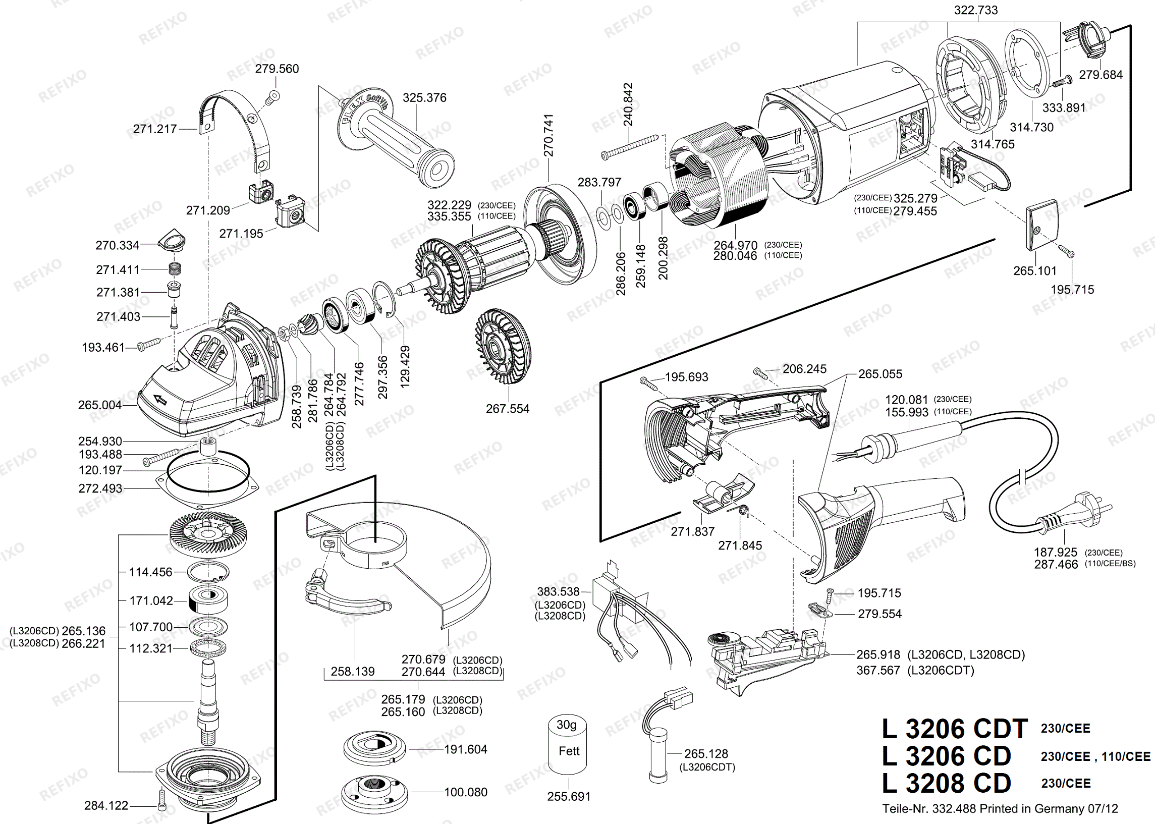 Деталировка Flex L 3206 CD 230CEE nach 01072012 L3206CD — схема запчастей в разборе