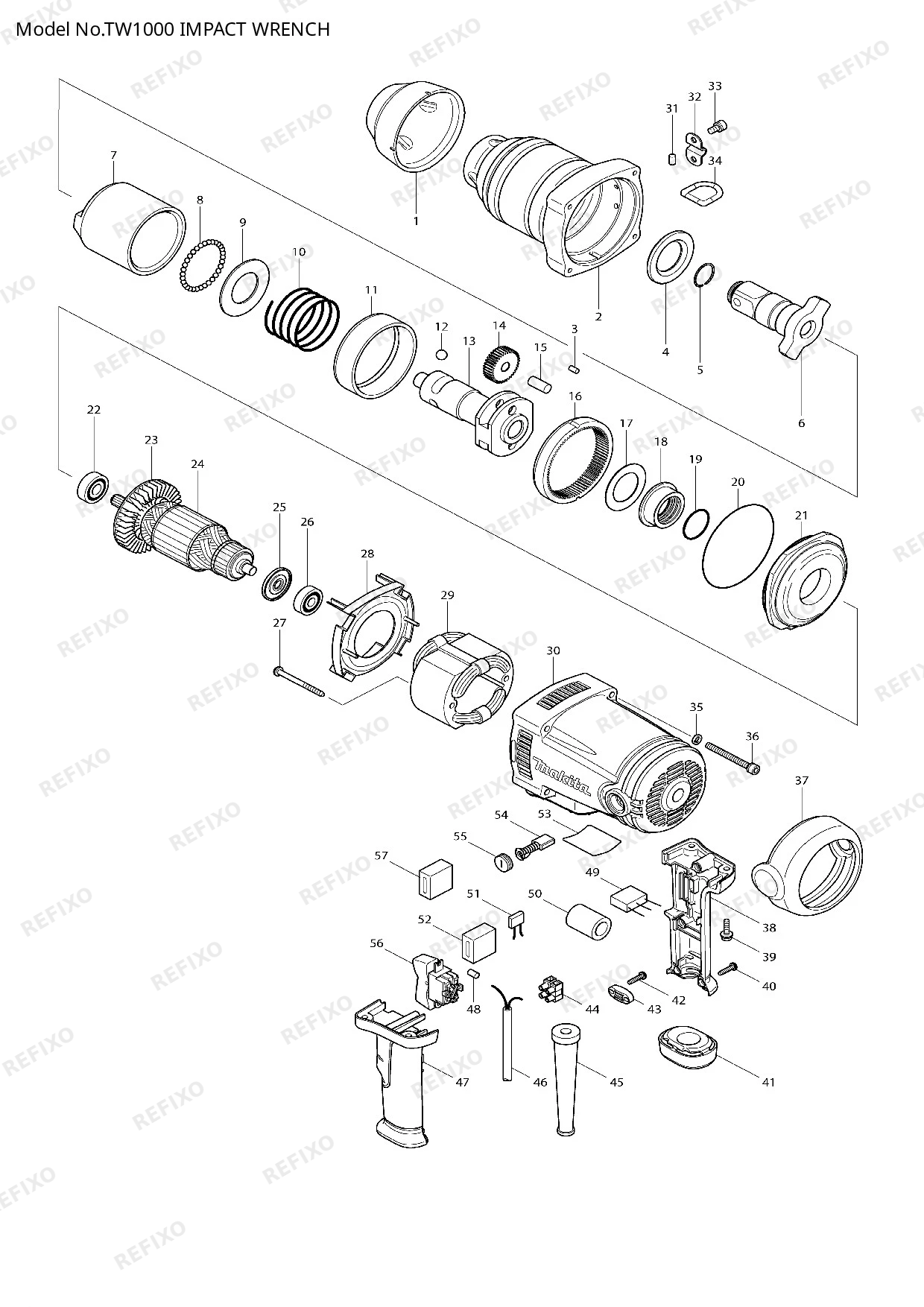 Деталировка MAKITA TW1000 — схема запчастей в разборе