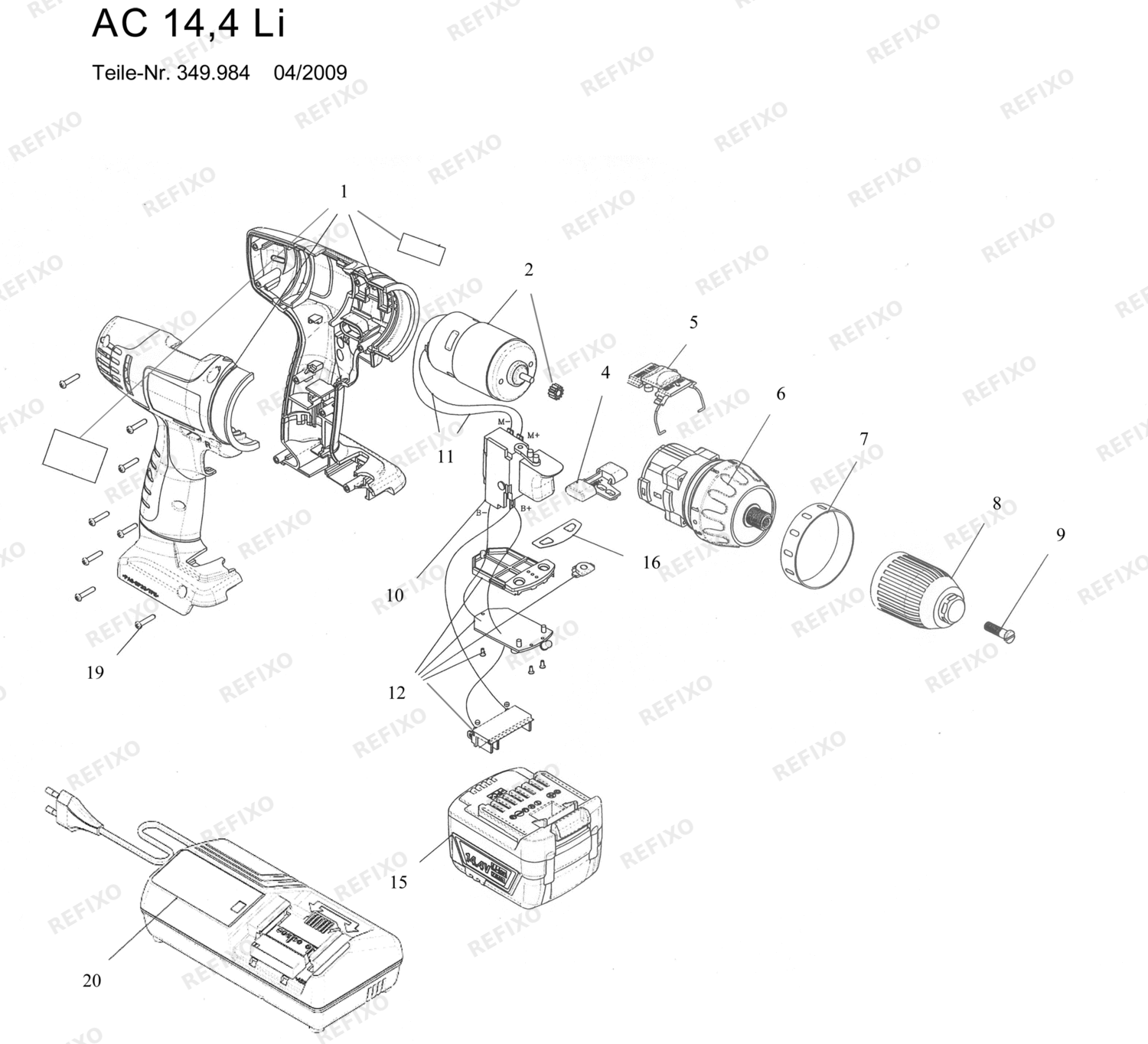 Деталировка Flex AC 14,4 - 2-Gang аккумуляторный шуруповёрт 14,4 V 348449 — схема запчастей в разборе