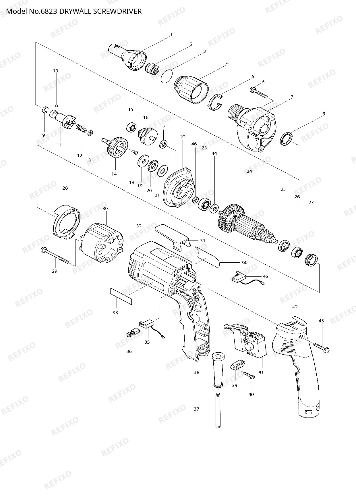 Деталировка MAKITA 6823 — схема запчастей в разборе