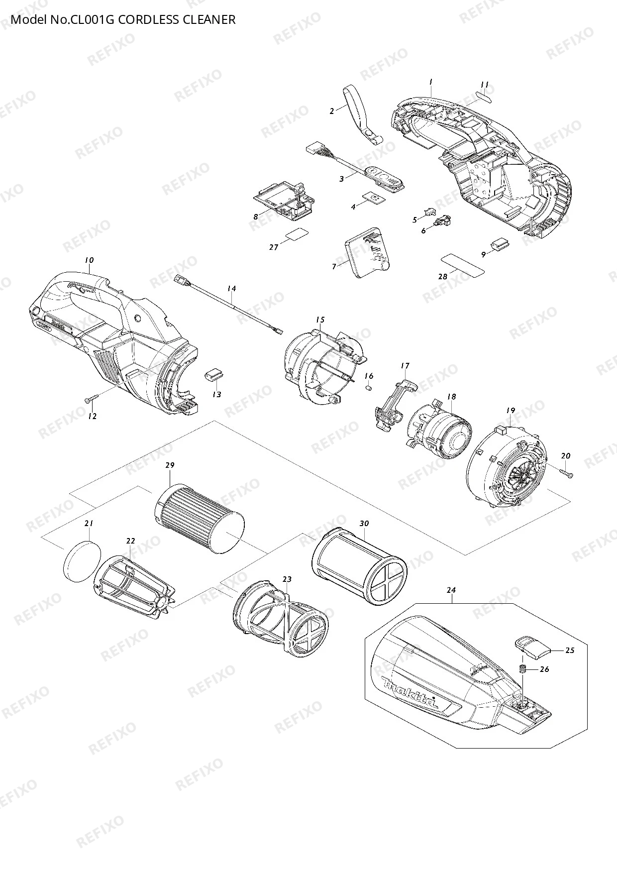 Деталировка MAKITA CL001G — схема запчастей в разборе