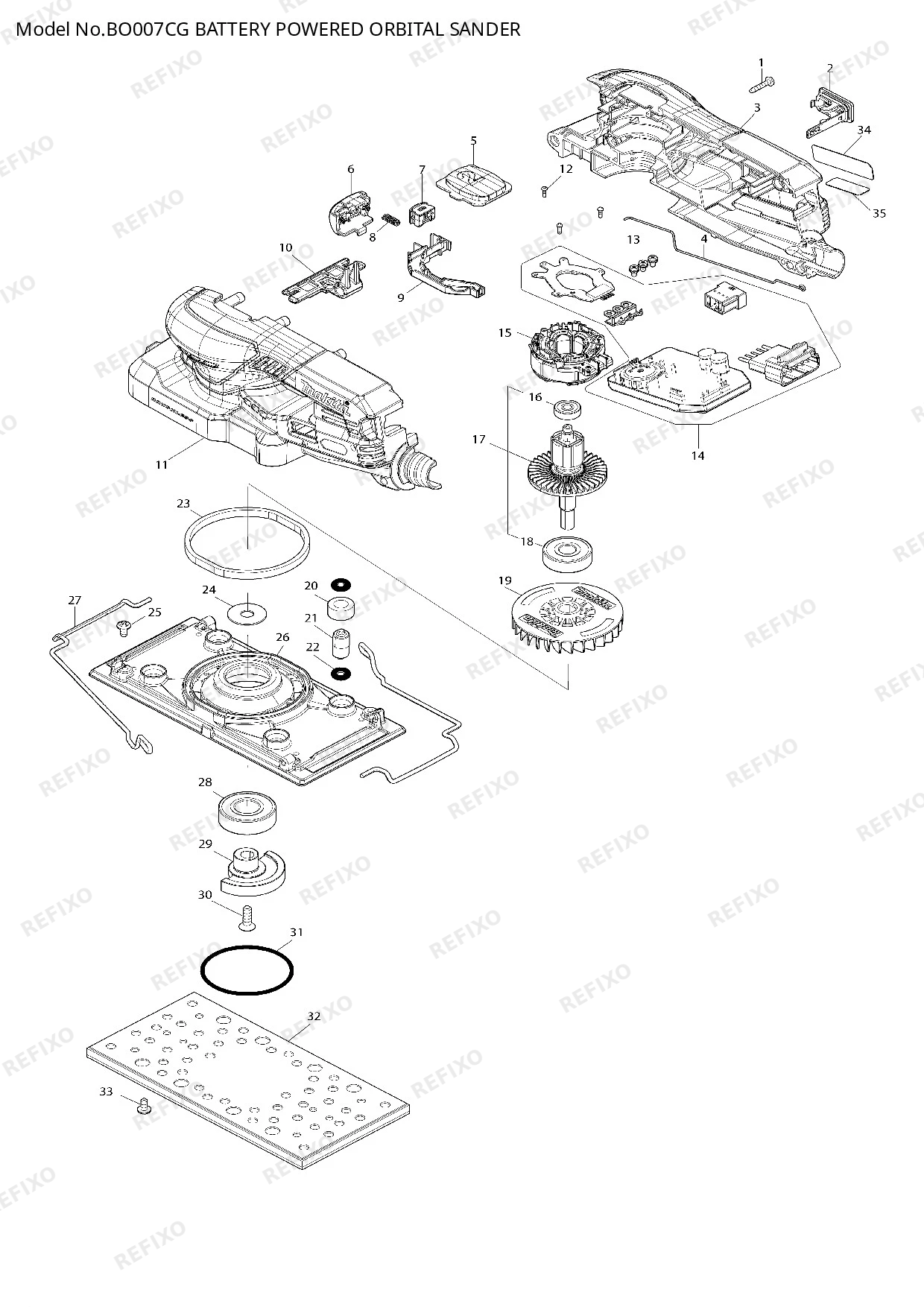 Деталировка MAKITA BO007CG — схема запчастей в разборе