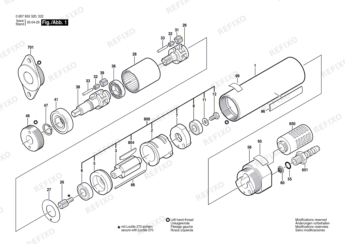 Деталировка Bosch Einbaumotor 180 WATT-SERIE (0 607 953 320) — схема запчастей в разборе