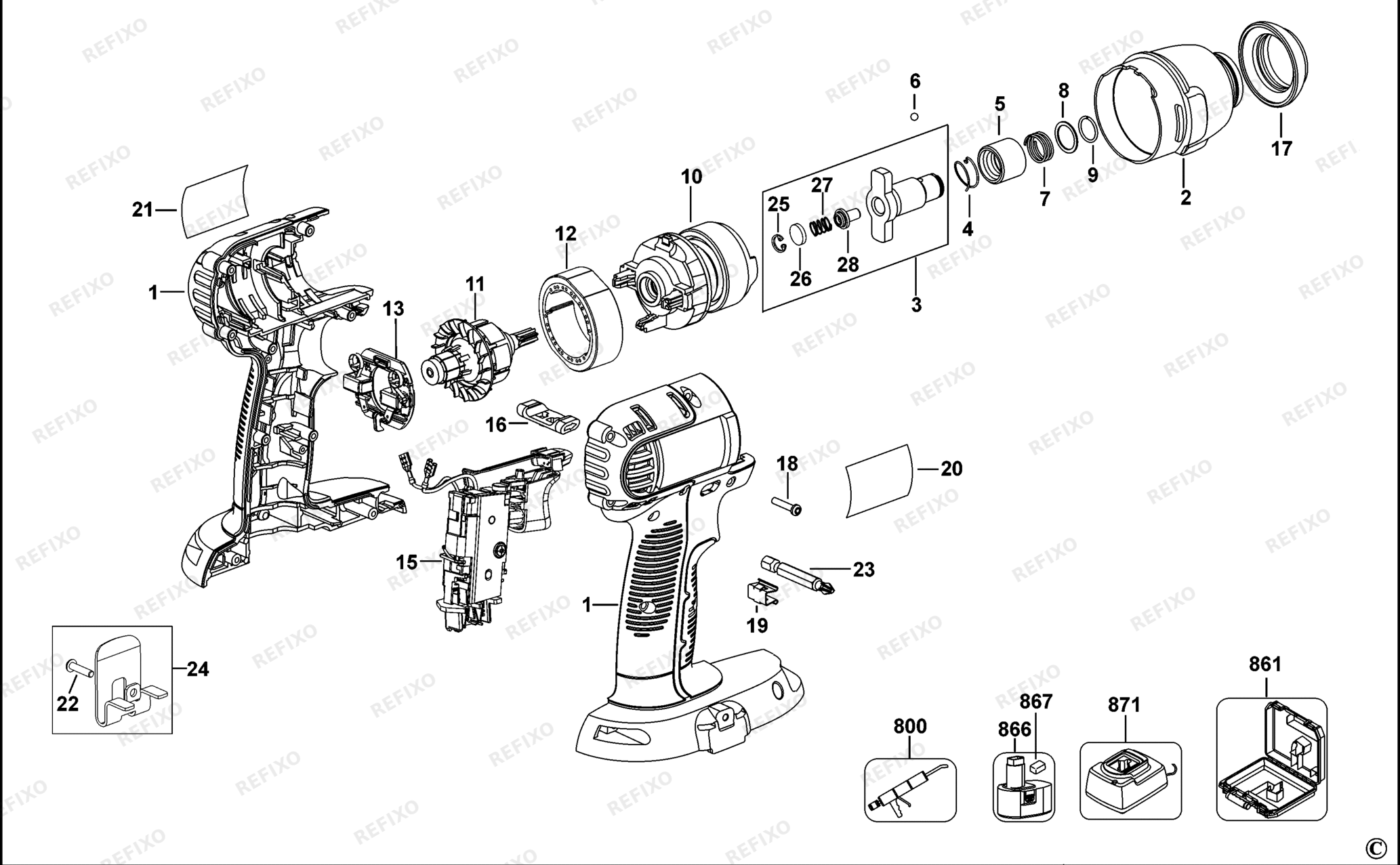 Деталировка DeWalt DC835-QW TYPE 11 SCHLAGSCHRAUBER DC835-QW DC835 — схема запчастей в разборе