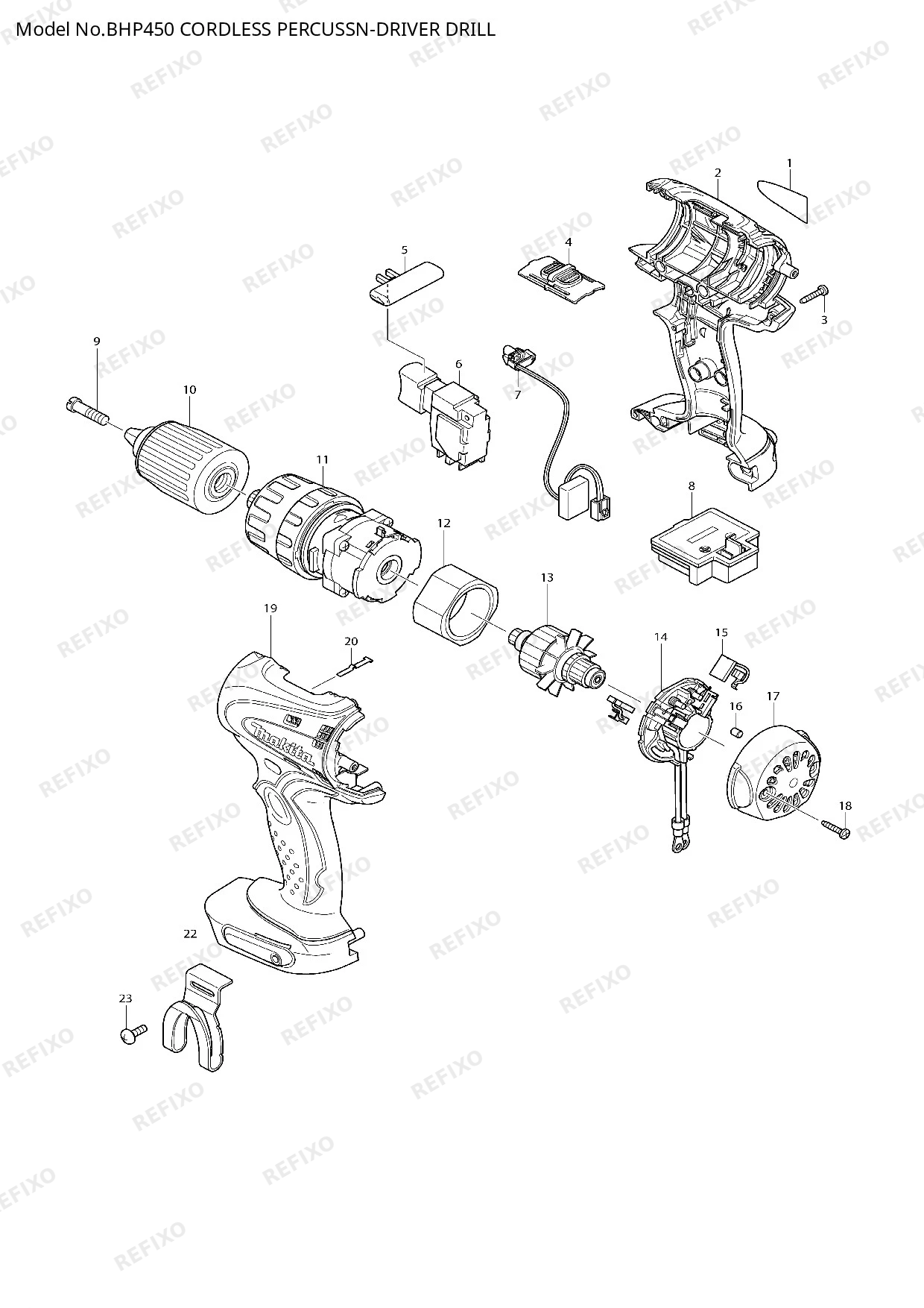 Деталировка MAKITA BHP450 — схема запчастей в разборе