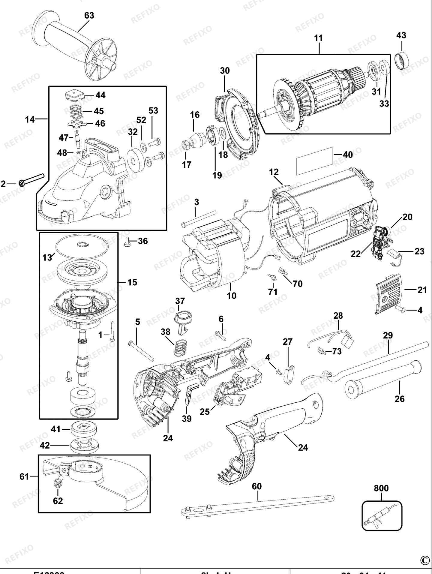 Деталировка DeWalt D28491-XJ TYPE 4 угловая шлифмашина D28491-XJ D28491 — схема запчастей в разборе