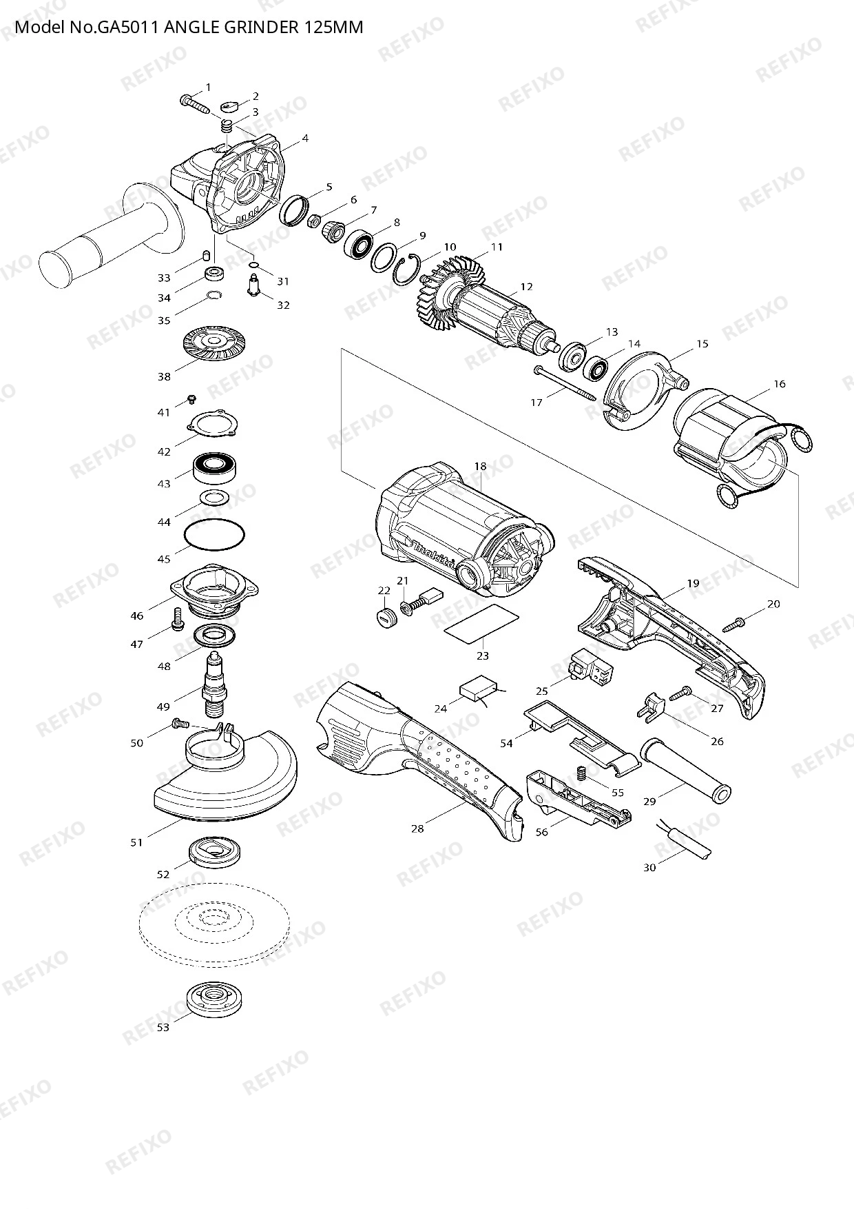 Деталировка MAKITA GA5011 — схема запчастей в разборе