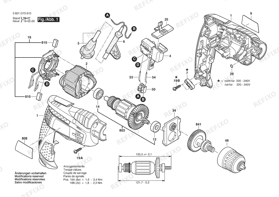 Деталировка Bosch Дрель 1006VSR | 120 V | 061 - US (3 601 D73 610) — схема запчастей в разборе