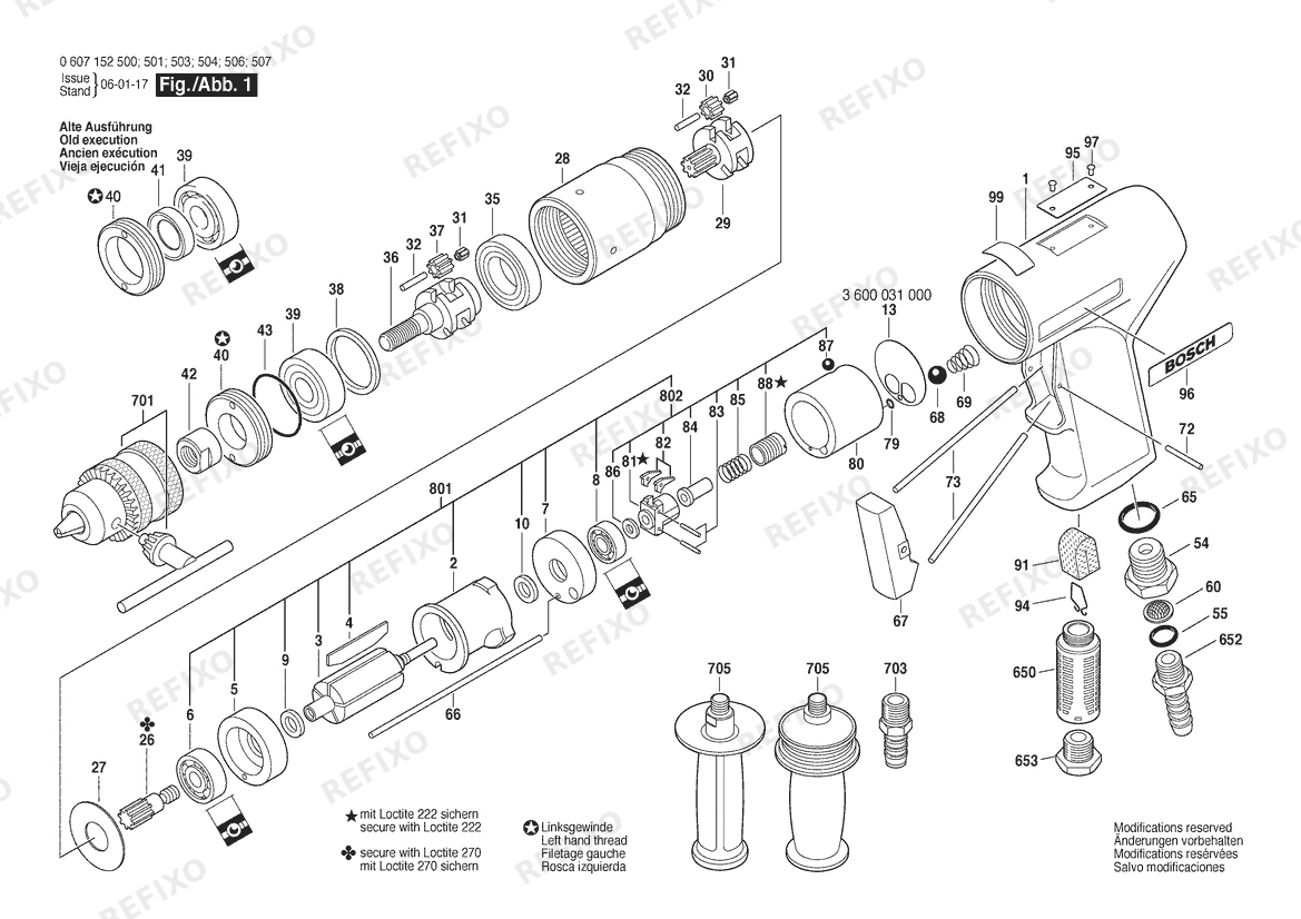 Деталировка Bosch Pw- дрель -Ind 550 WATT-SERIE (0 607 152 503) — схема запчастей в разборе