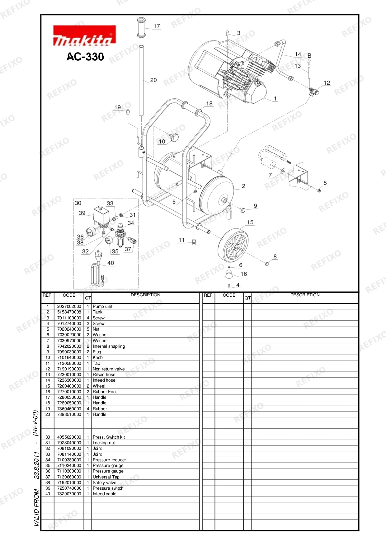 Деталировка MAKITA AC330 — схема запчастей в разборе