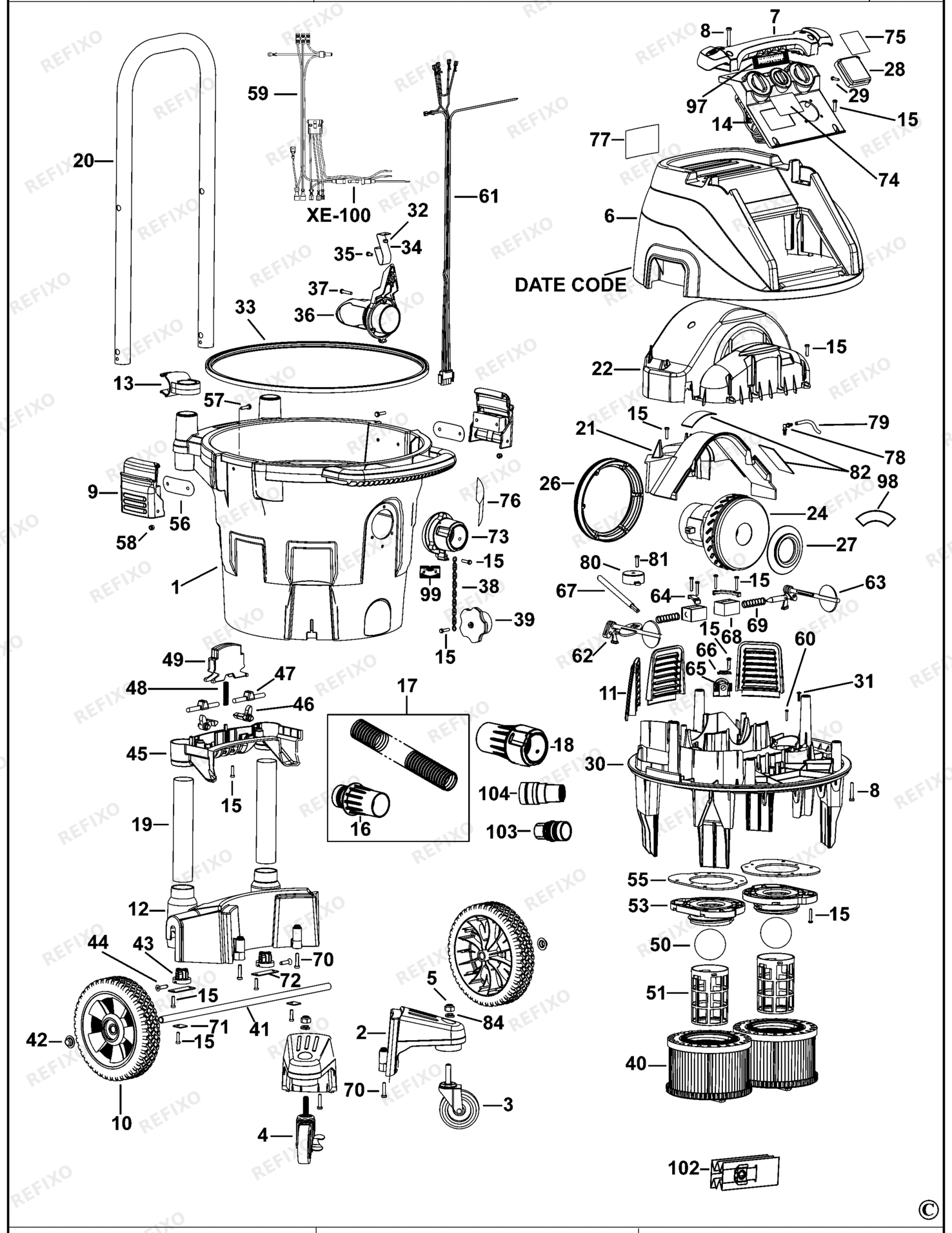 Деталировка DeWalt DWV902M-QS TYPE 13 STAUBABSAUGER DWV902M-QS DWV902M — схема запчастей в разборе