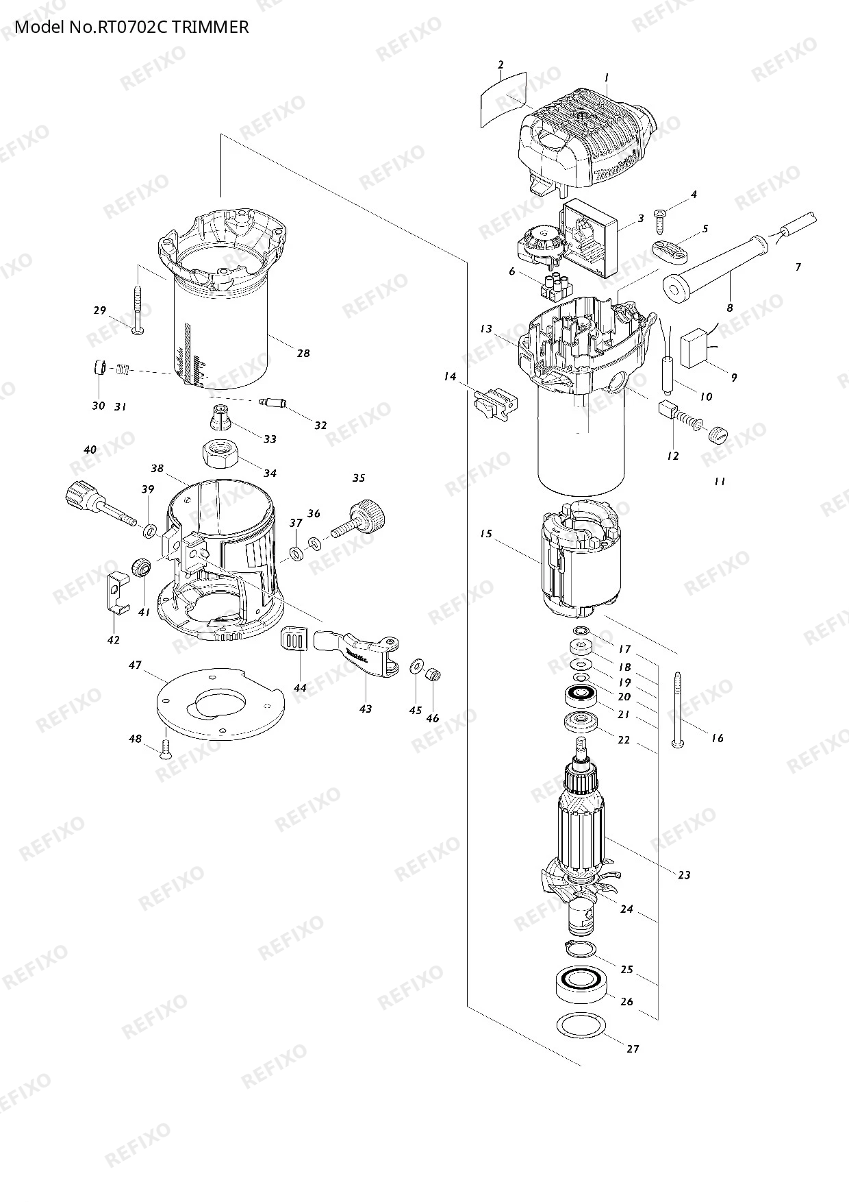 Деталировка MAKITA RT0702C — схема запчастей в разборе