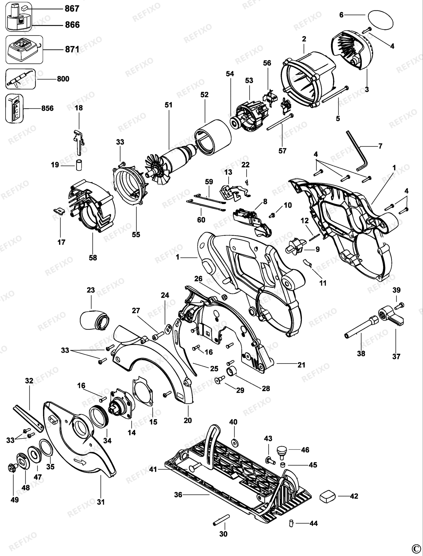 Деталировка DeWalt DC390-QW TYPE 1 KREISSGE DC390-QW DC390 — схема запчастей в разборе