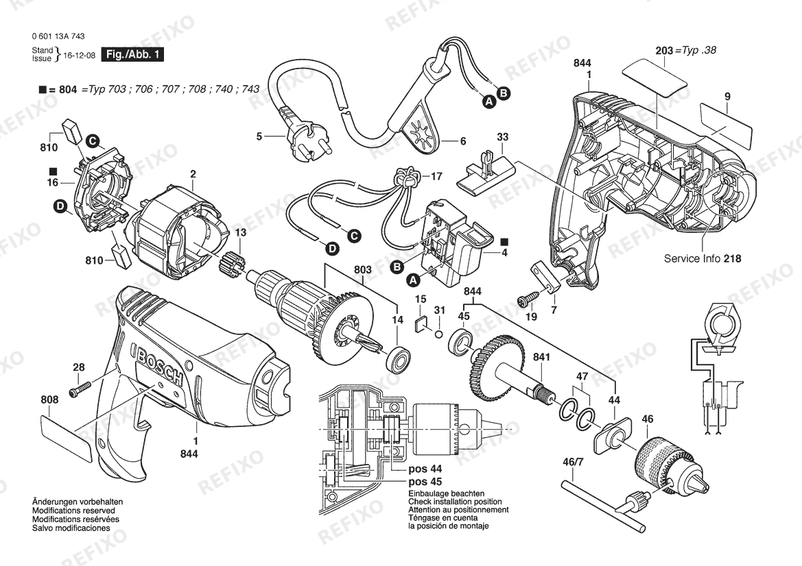 Деталировка Bosch Дрель GBM 350 RE | 230 V | 009 - CN (0 601 13A 743) — схема запчастей в разборе
