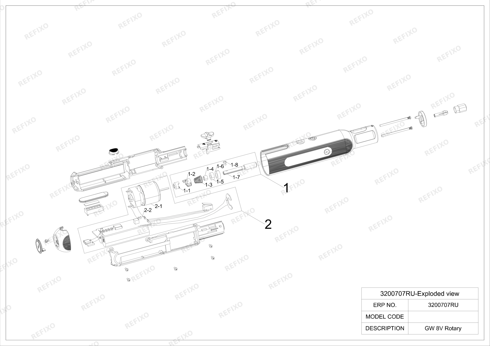 Деталировка Greenworks 3200707- Exploded view — схема запчастей в разборе