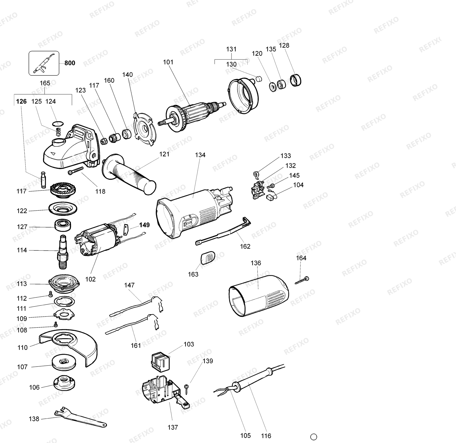 Деталировка DeWalt DW824-QS TYPE 1 SMALL ANGLE GRINDER DW824-QS DW824 — схема запчастей в разборе