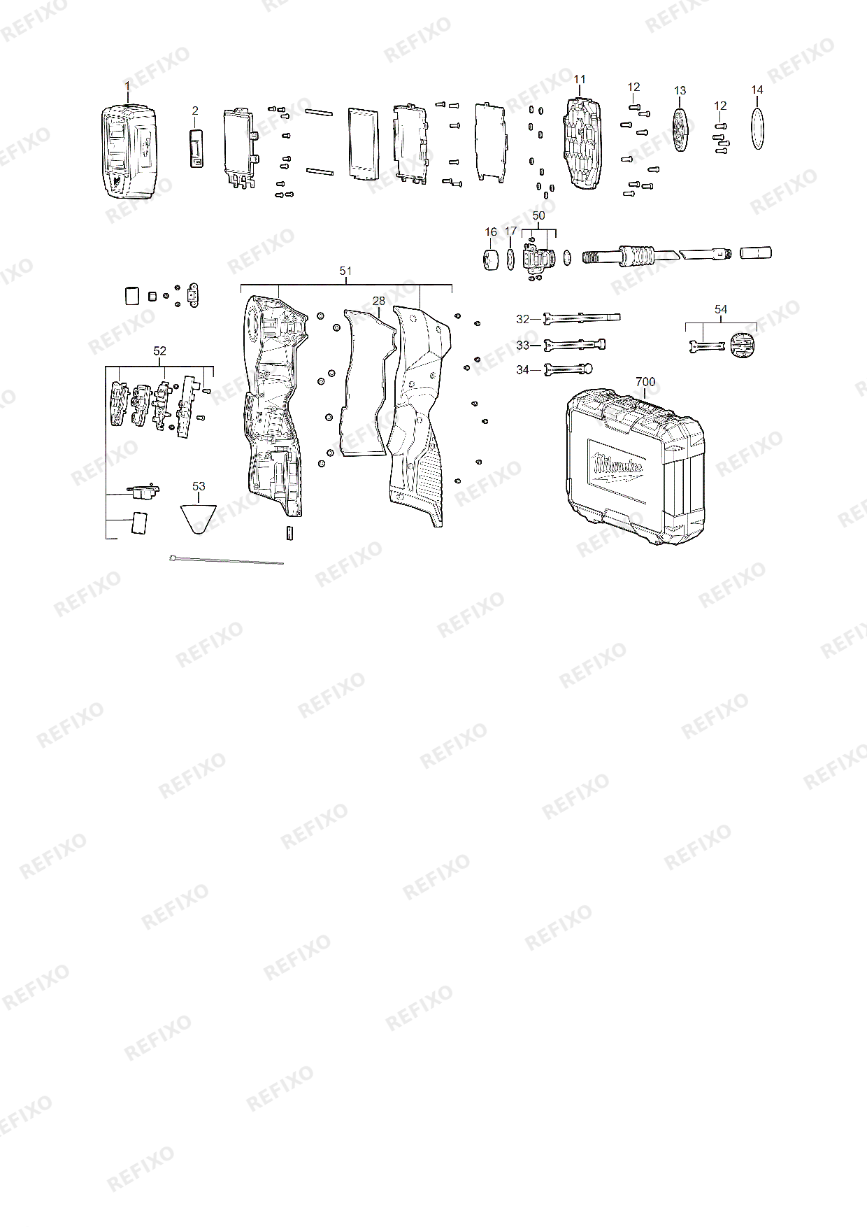 Деталировка MILWAUKEE M12360IC32 0C 4933480741 4000481534 — схема запчастей в разборе