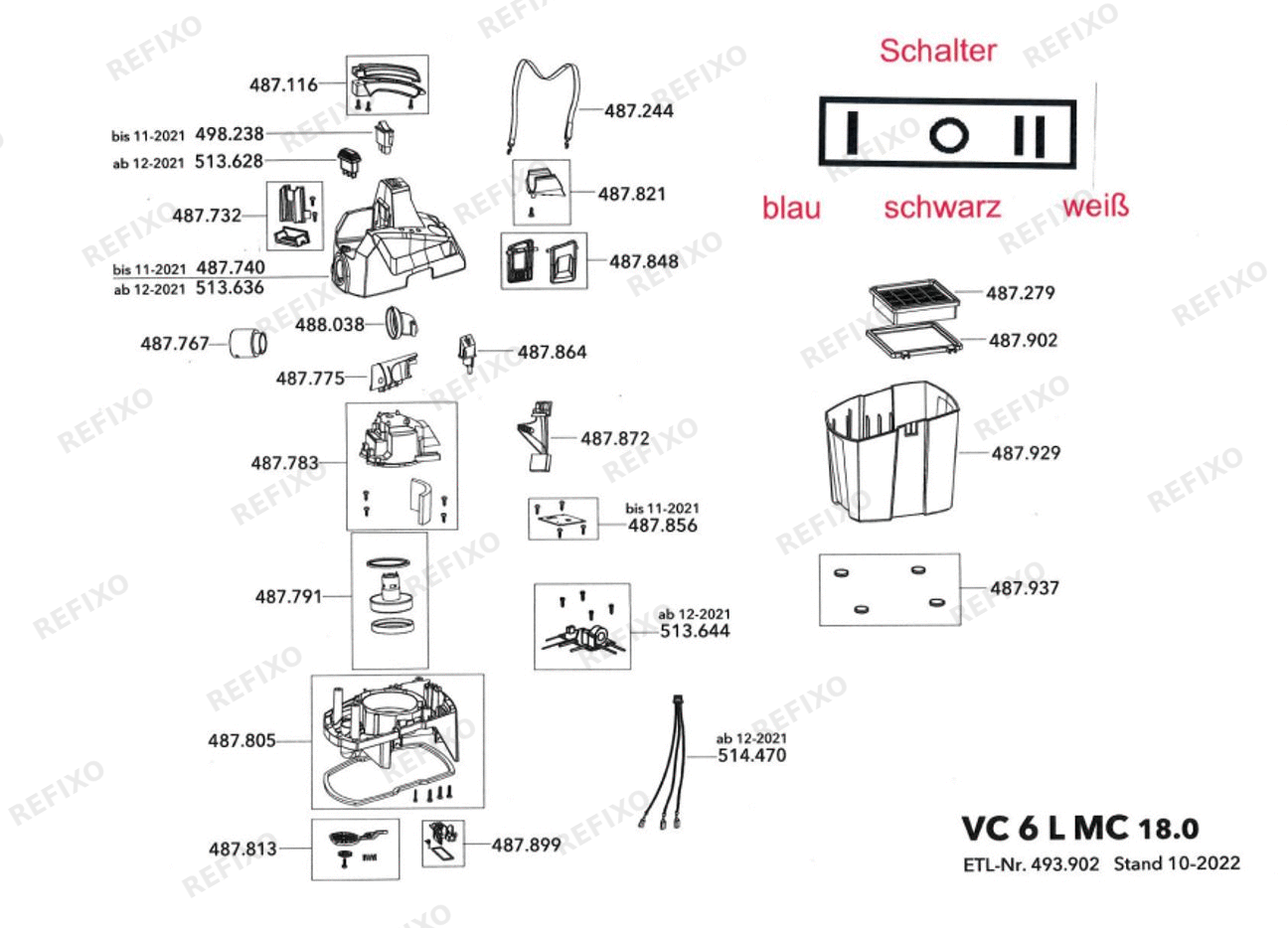 Деталировка Flex VC 6 L MC 18.0 — схема запчастей в разборе