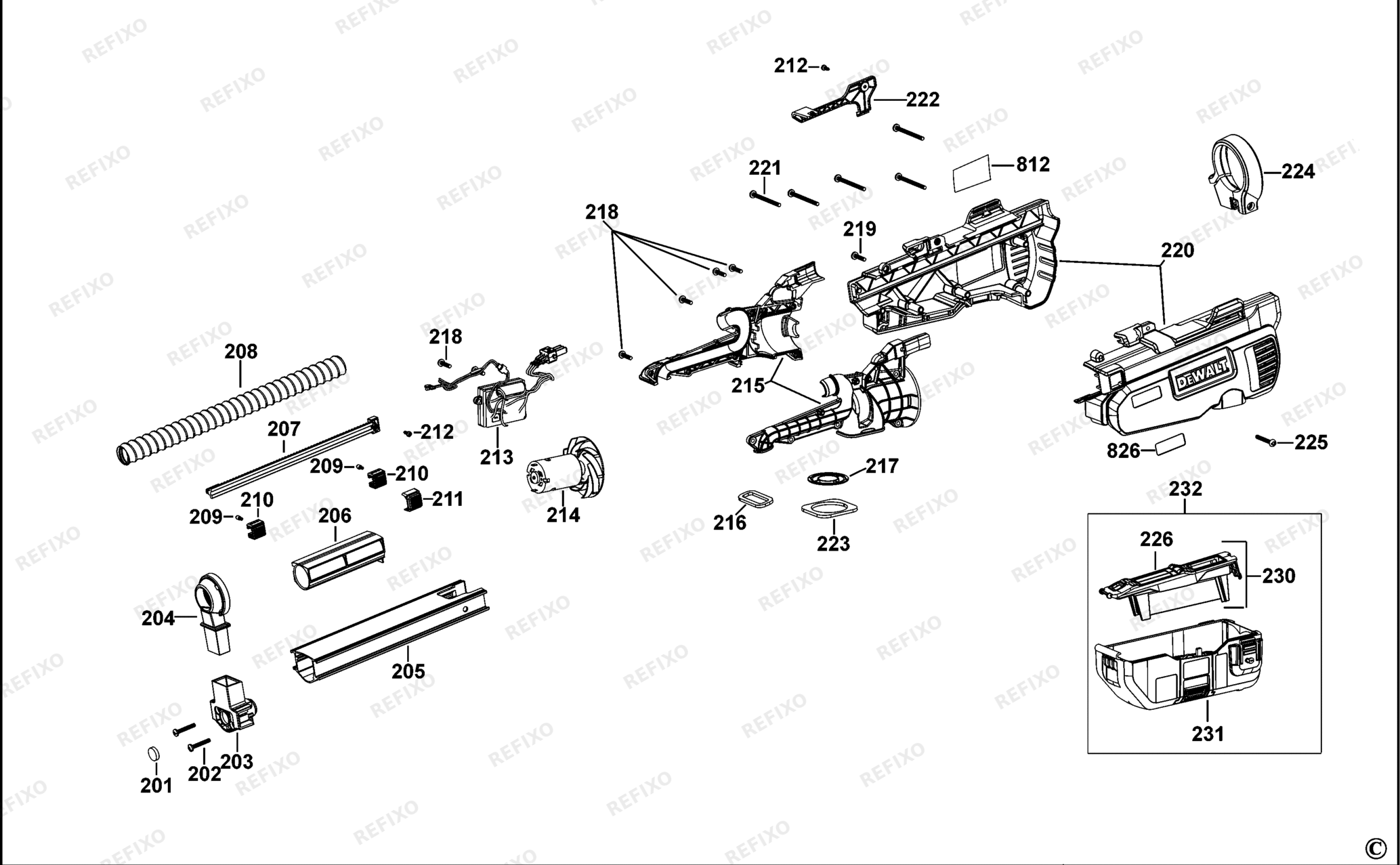 Деталировка DeWalt DWH205DH-XJ TYPE 1 STAUBABSAUGERSATZ DWH205DH-XJ DWH205DH — схема запчастей в разборе