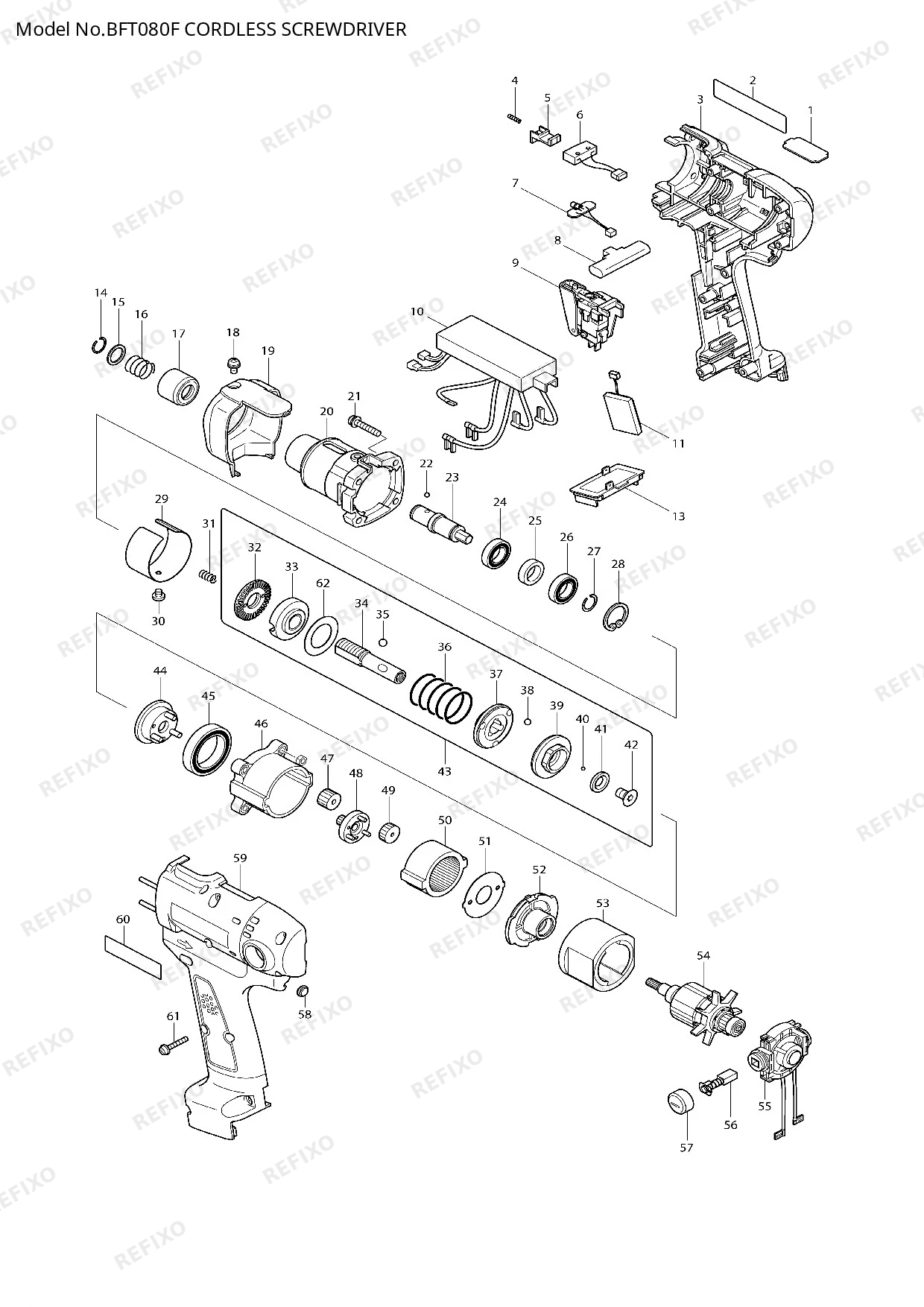 Деталировка MAKITA BFT080F — схема запчастей в разборе