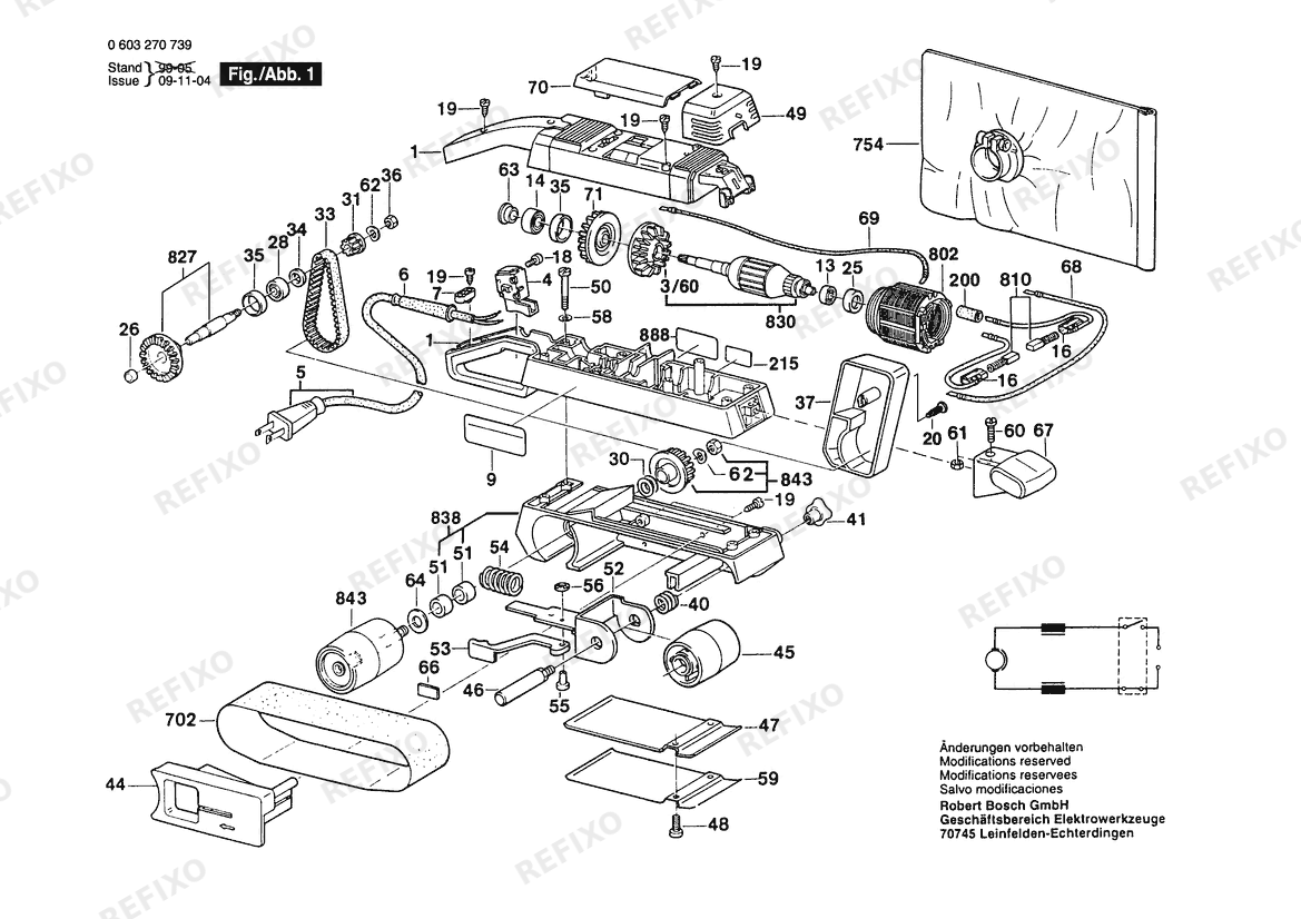 Деталировка Bosch Ленточная шлифмашина 3270DVS | 115 V | 061 - US (0 603 270 739) — схема запчастей в разборе