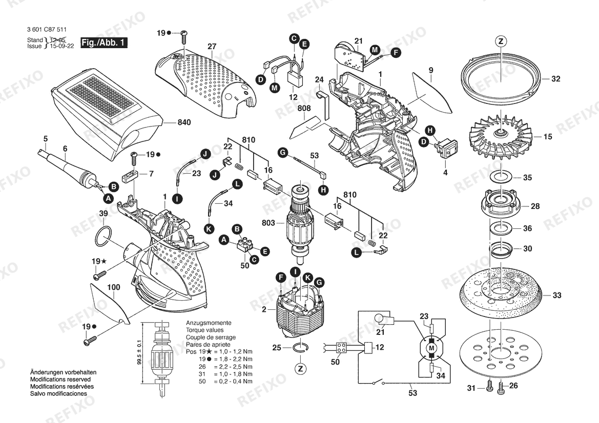 Деталировка Bosch Эксцентриковая шлифмашина ROS20VS | 120 V | 061 - US (3 601 C87 511) — схема запчастей в разборе