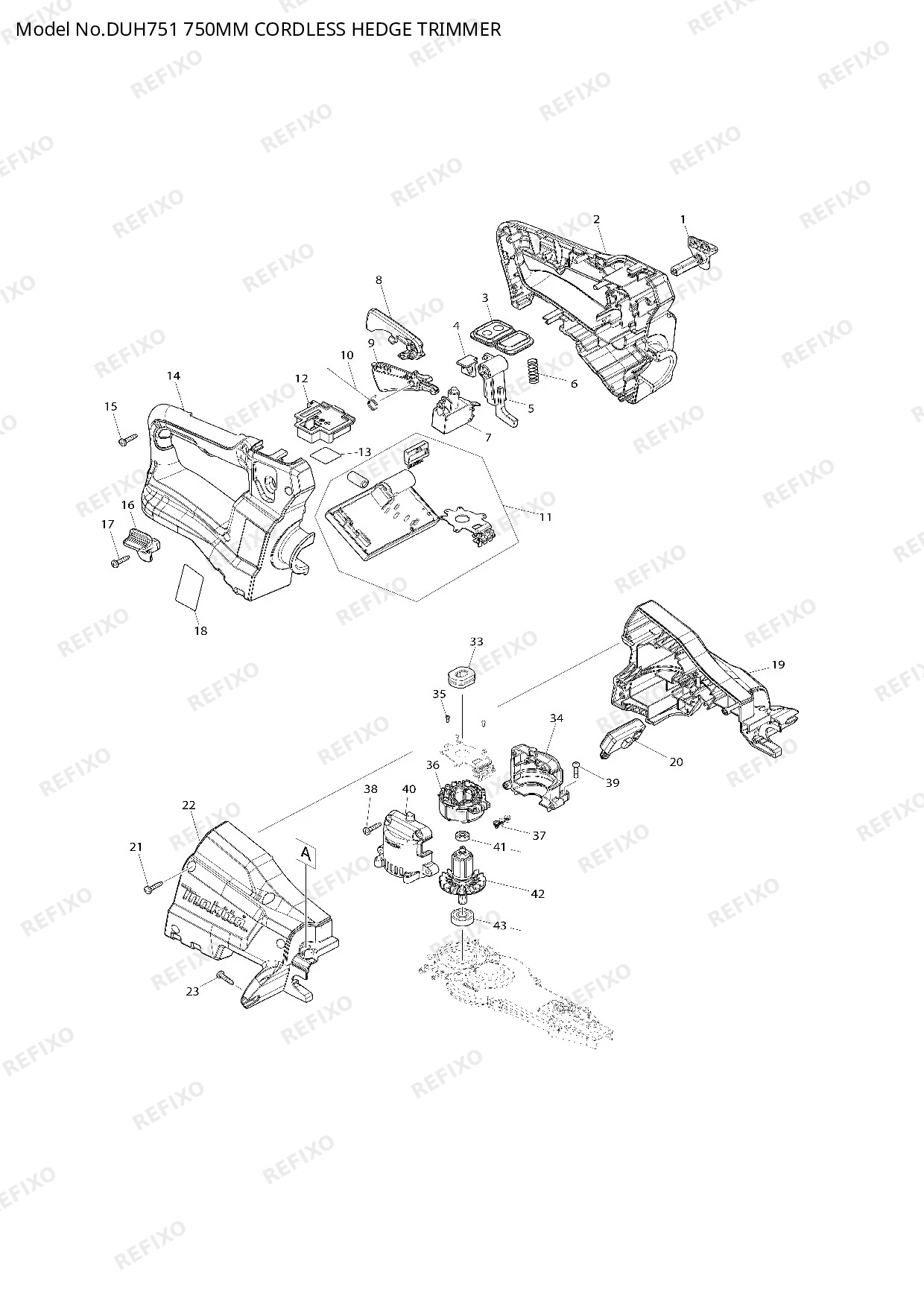 Деталировка MAKITA DUH751 — схема запчастей в разборе