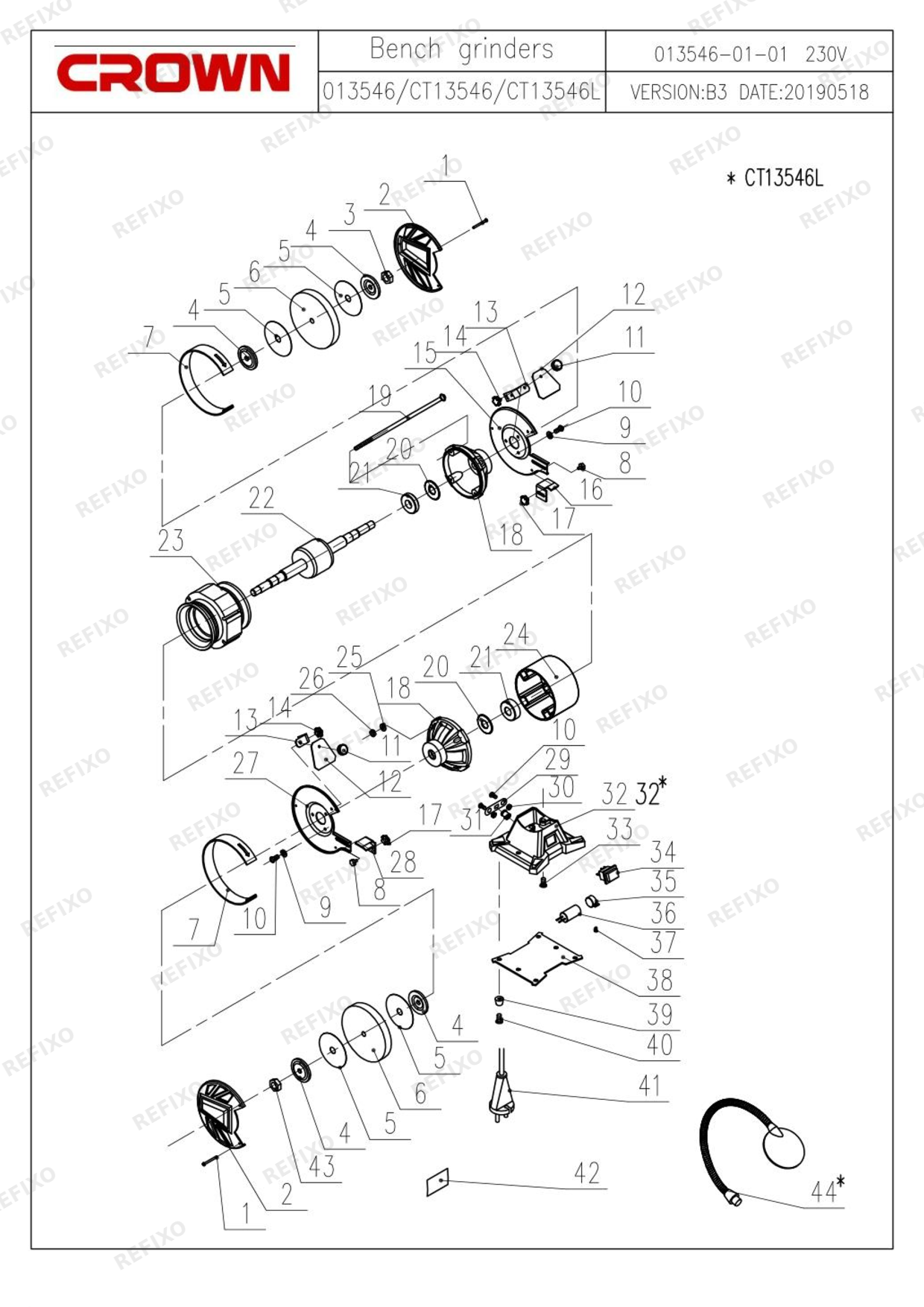 Деталировка CROWN CT13546L — схема запчастей в разборе