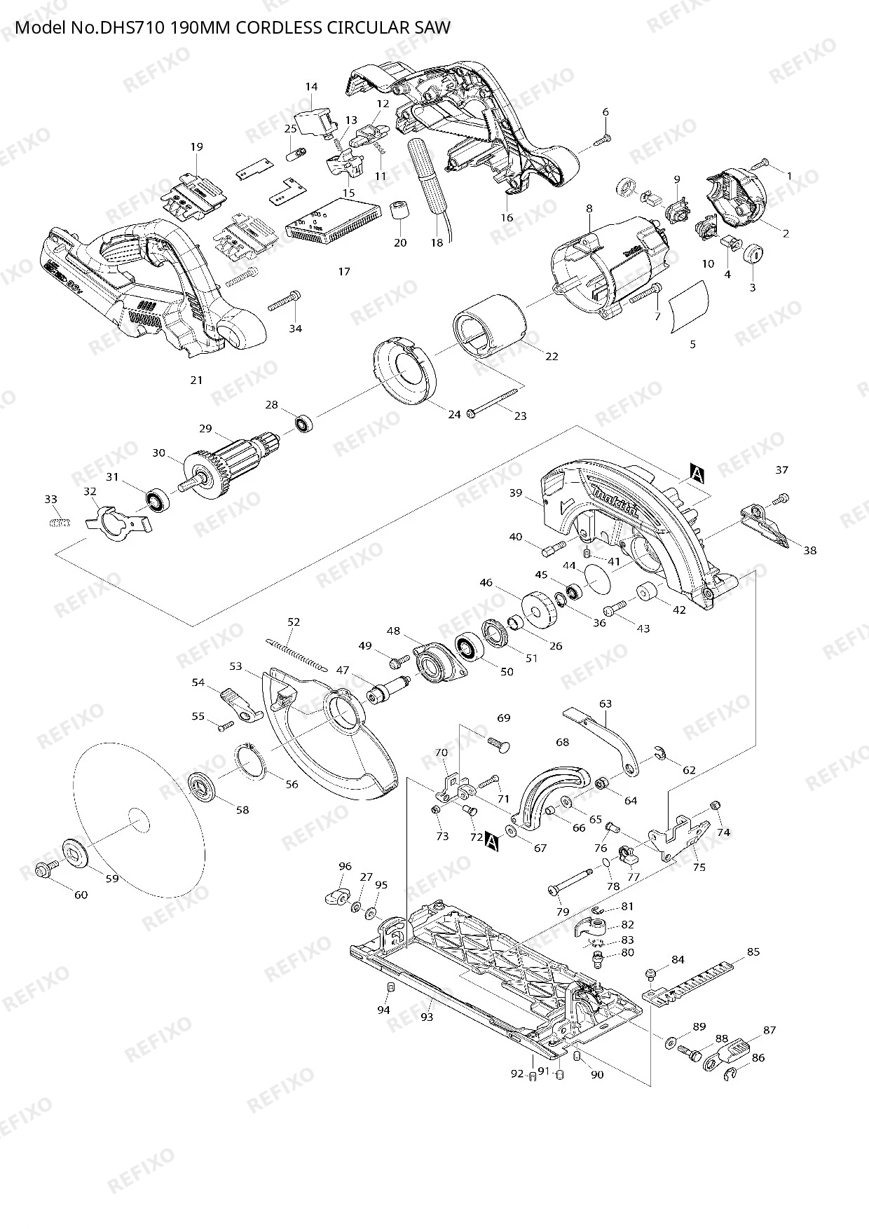 Деталировка MAKITA DHS710 — схема запчастей в разборе