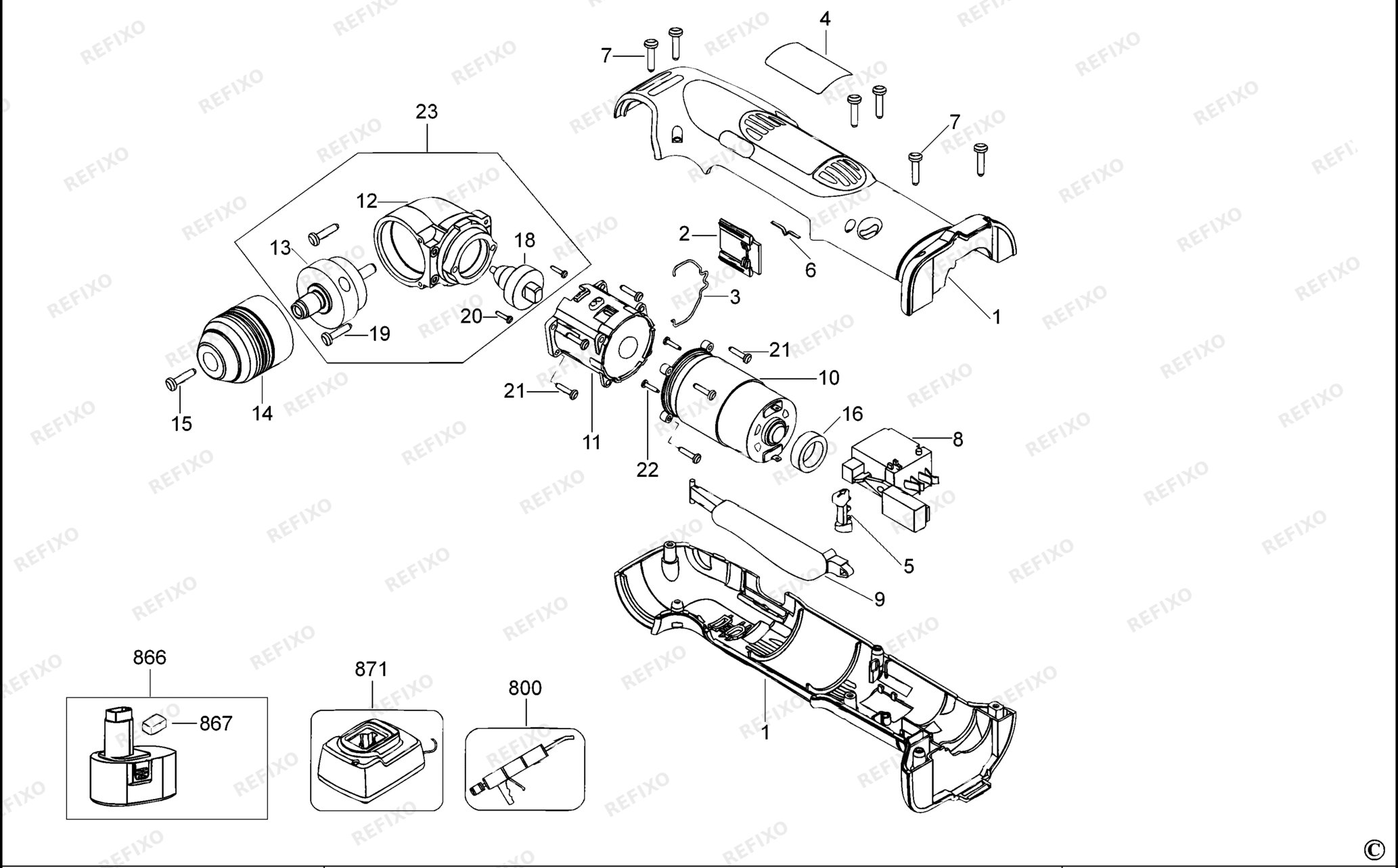 Деталировка DeWalt DW955-QW TYPE 3 RIGHT ANGLE DRILL DW955-QW DW955 — схема запчастей в разборе