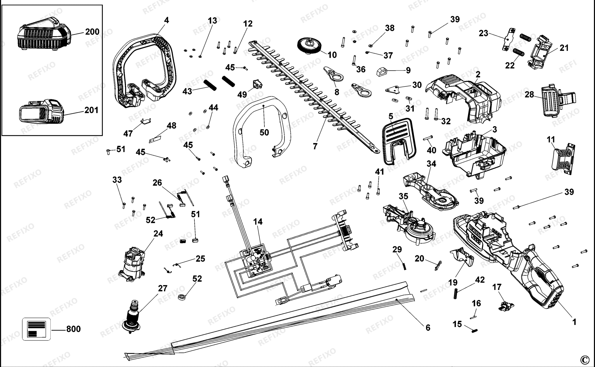Деталировка DeWalt DCM583-XJ TYPE 1 HECKENSCHERE DCM583-XJ DCM583 — схема запчастей в разборе