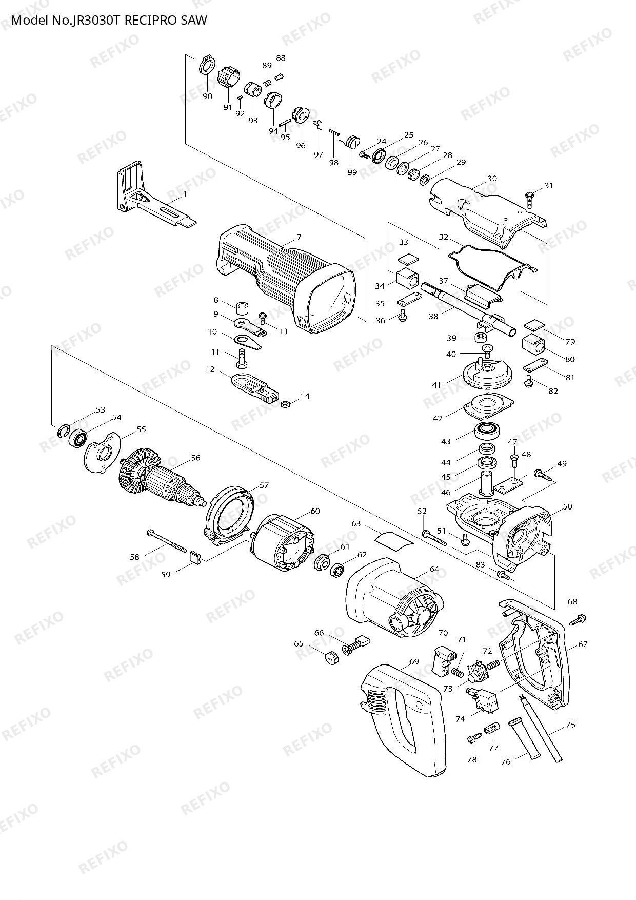 Деталировка MAKITA JR3030T — схема запчастей в разборе