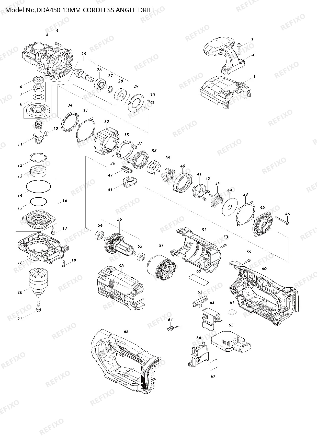 Деталировка MAKITA DDA450 — схема запчастей в разборе