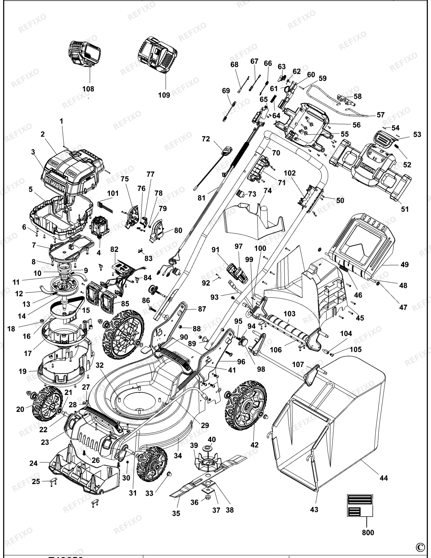 Деталировка DeWalt DCMW564-XJ TYPE 1 RASENMAHER DCMW564-XJ DCMW564 — схема запчастей в разборе