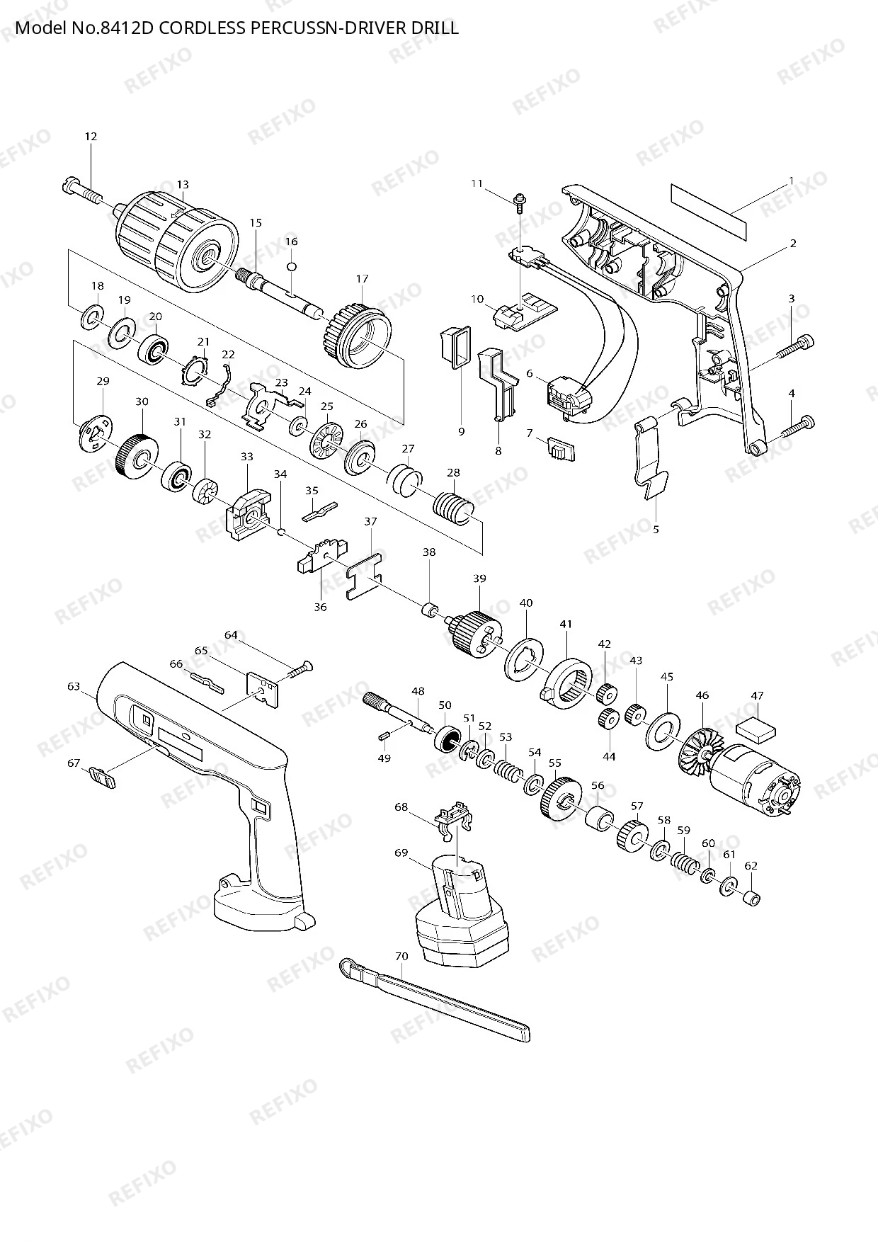 Деталировка MAKITA 8412D — схема запчастей в разборе