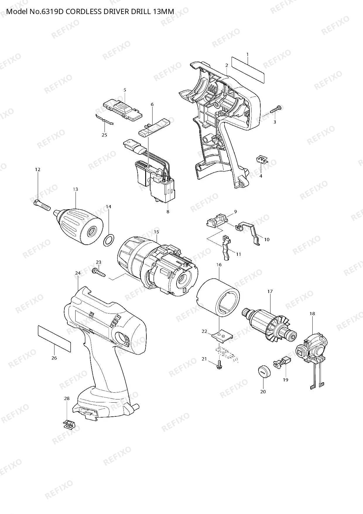 Деталировка MAKITA 6319D — схема запчастей в разборе