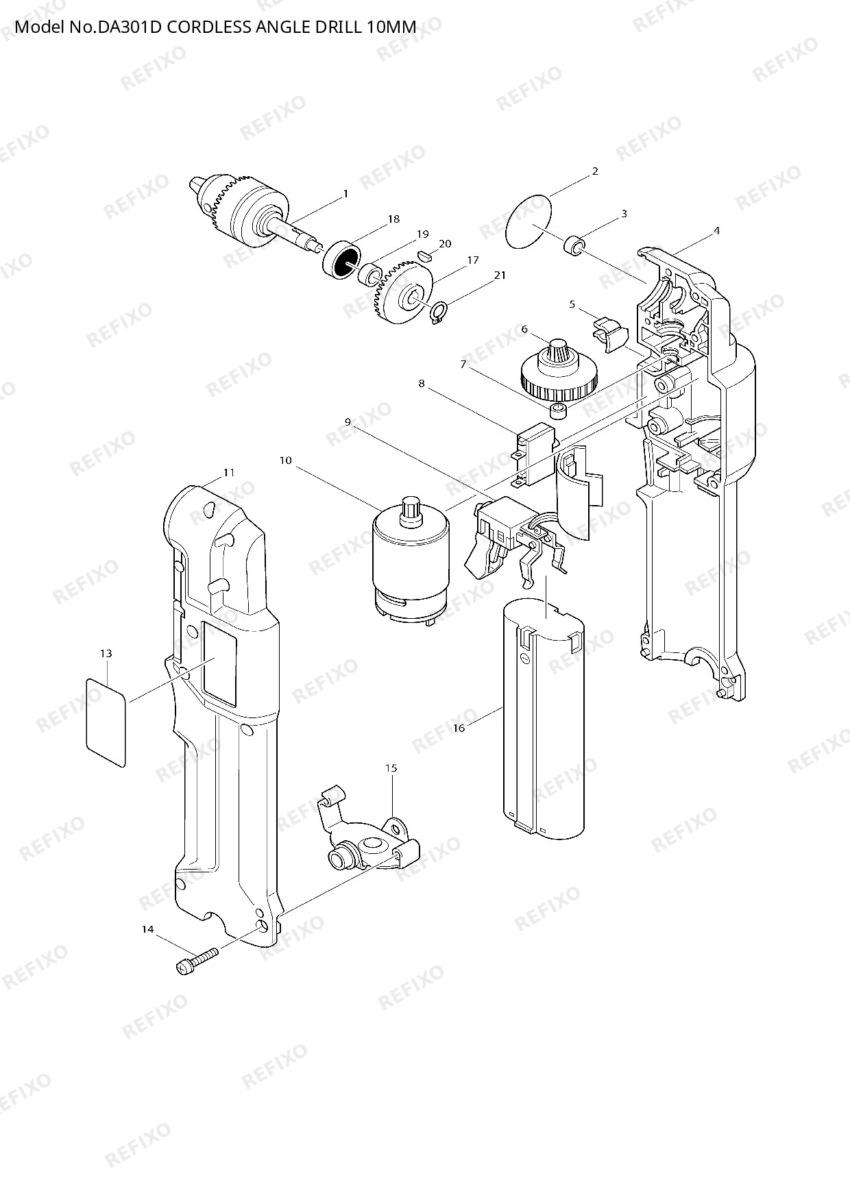 Деталировка MAKITA DA301D — схема запчастей в разборе