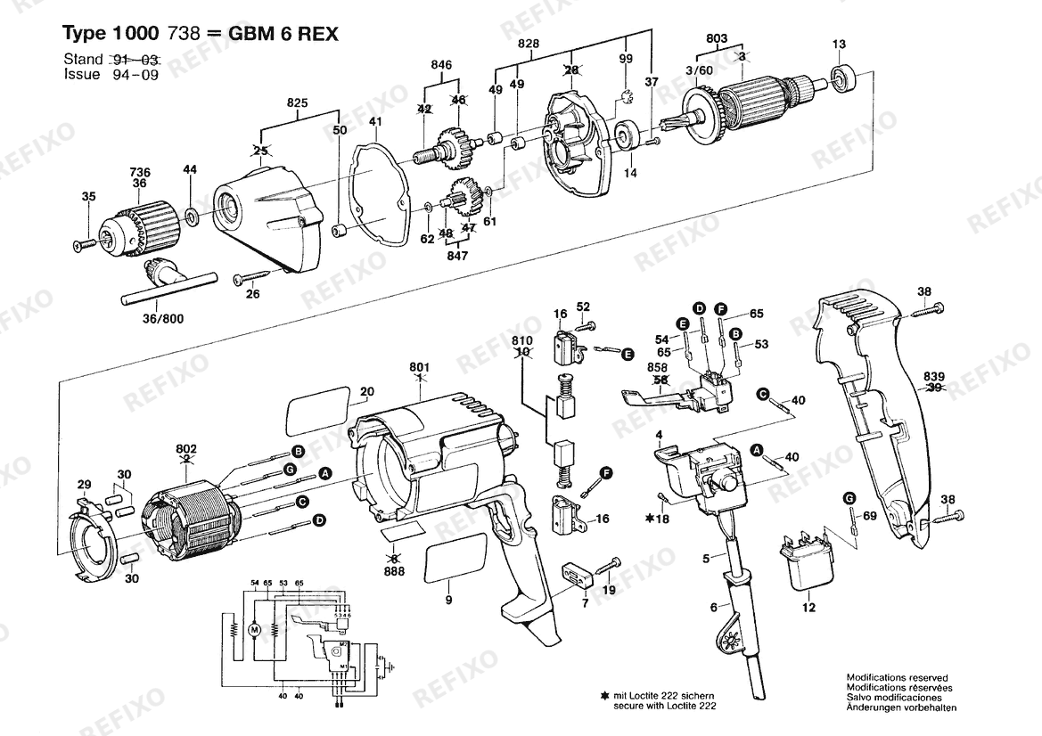 Деталировка Bosch Дрель DRILL | 100 V | 006 - JP (0 601 000 738) — схема запчастей в разборе