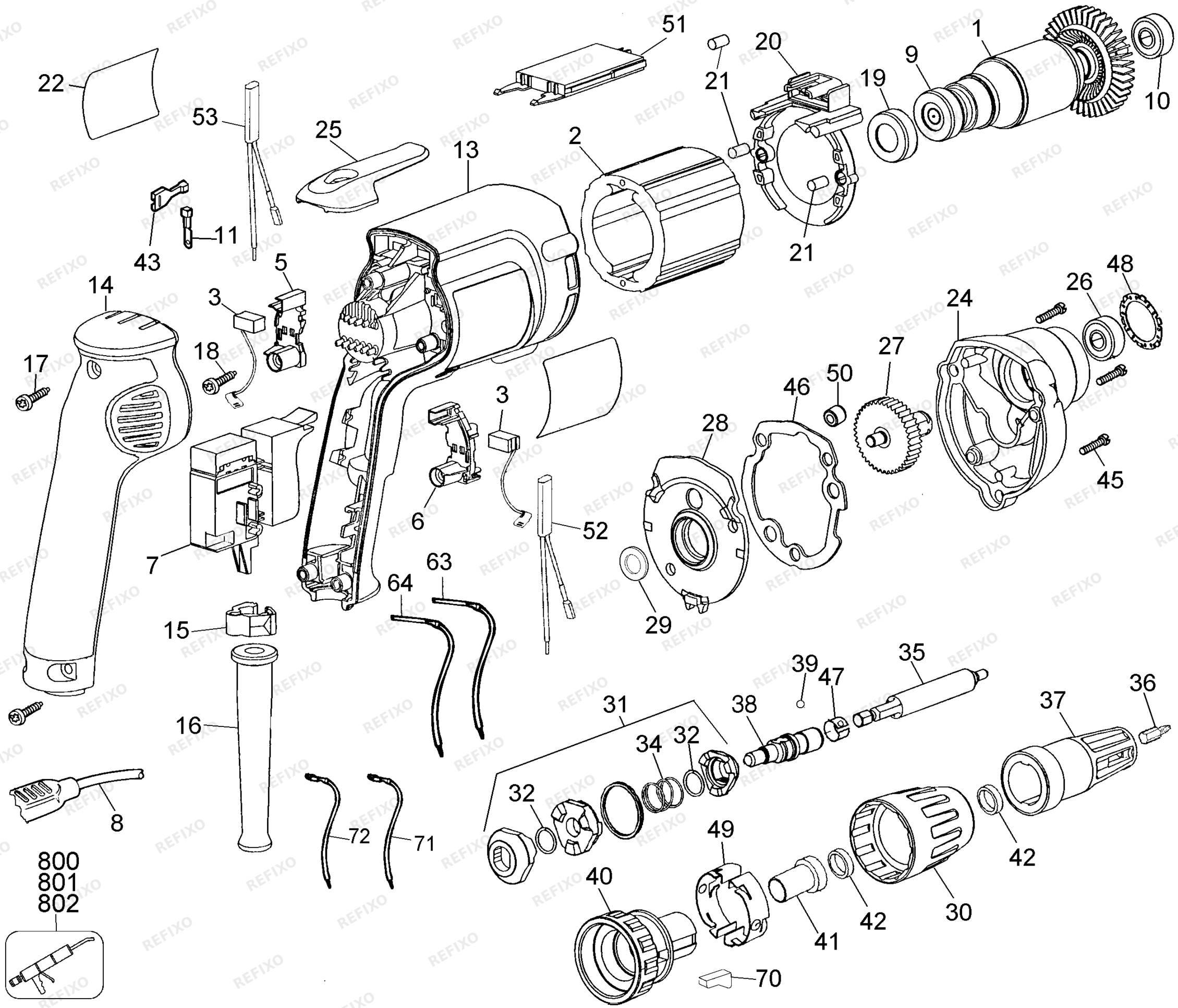 Деталировка DeWalt DW274KN-QS TYPE A1 SCHRAUBENDREHER DW274KN-QS DW274KN — схема запчастей в разборе