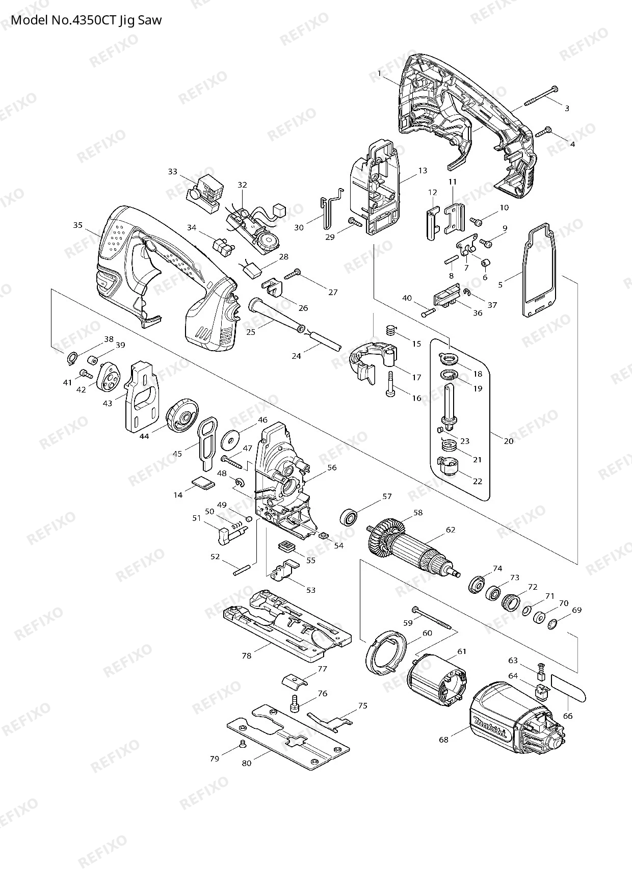 Деталировка MAKITA 4350CT — схема запчастей в разборе