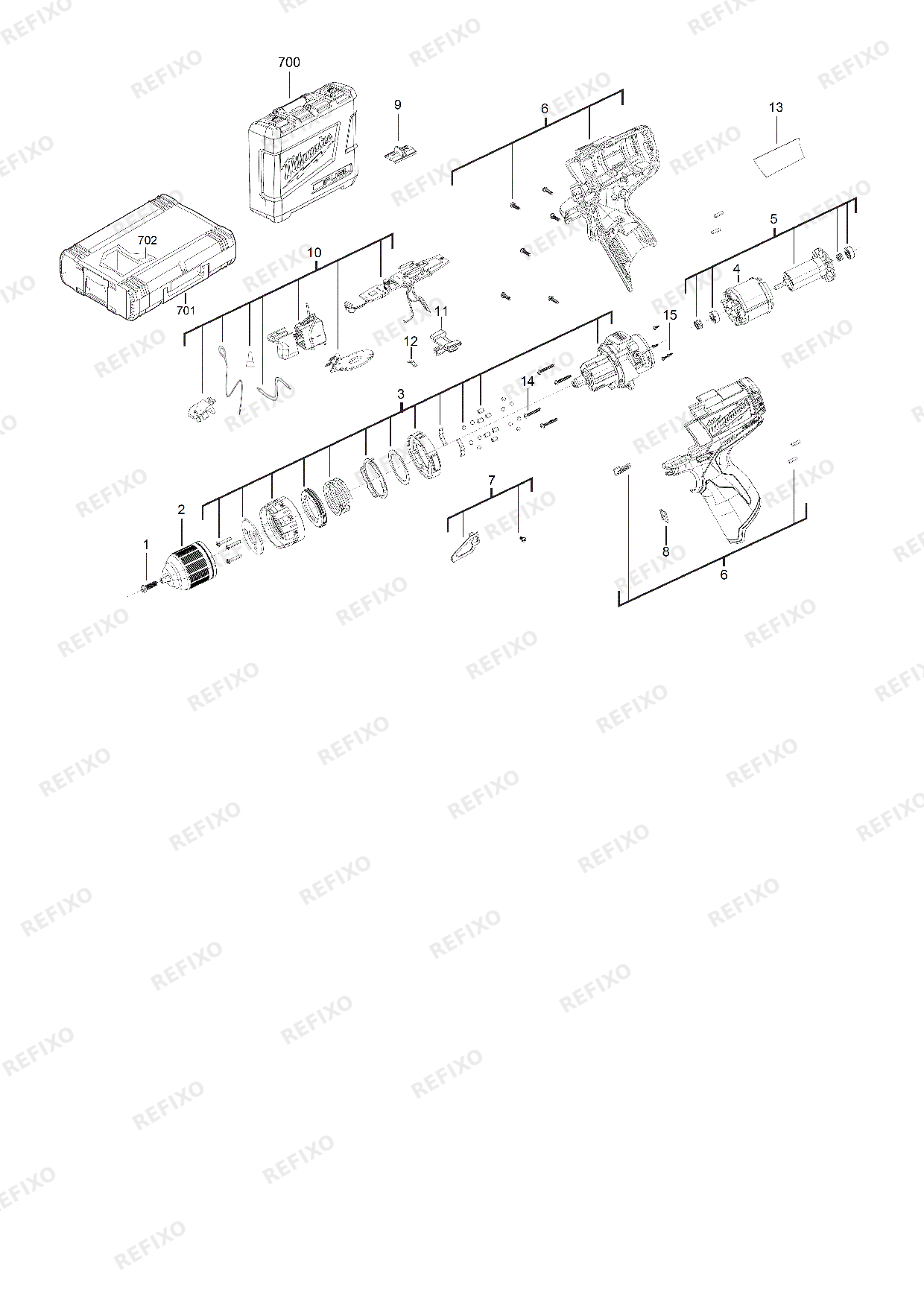 Деталировка MILWAUKEE M12CDD 0 4933440400 4000448882 — схема запчастей в разборе