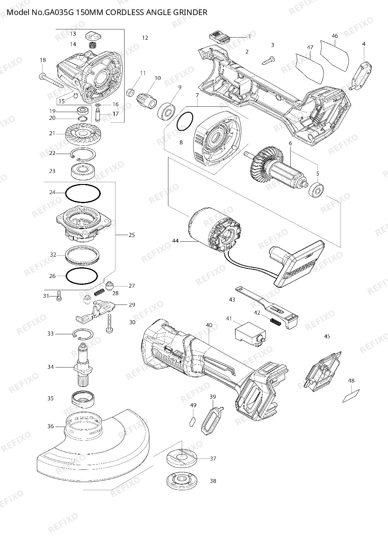 Деталировка MAKITA GA035G — схема запчастей в разборе
