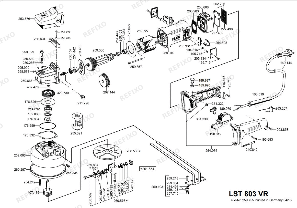 Деталировка Flex LST 803 VR 230CEE — схема запчастей в разборе