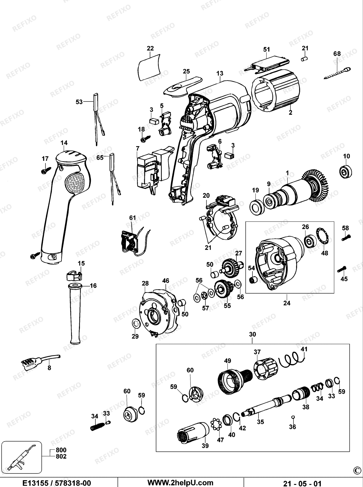 Деталировка DeWalt DW268K-QS TYPE 2 SCHRAUBENDREHER DW268K-QS DW268K — схема запчастей в разборе