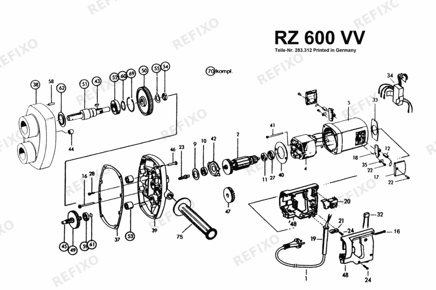 Деталировка Flex RZ 600 VV 230CEE 282413 — схема запчастей в разборе