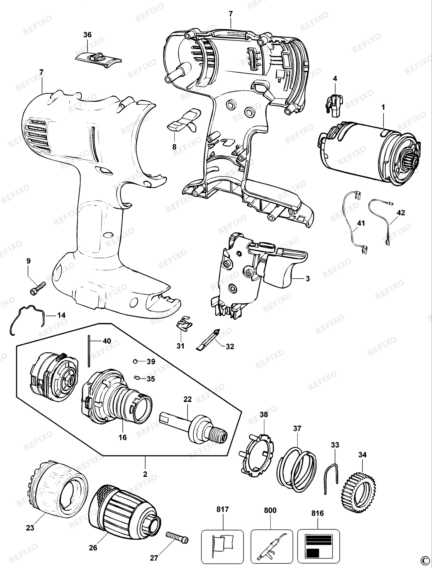 Деталировка DeWalt DW957-XJ TYPE 10 аккумуляторный - дрель DW957-XJ DW957 — схема запчастей в разборе