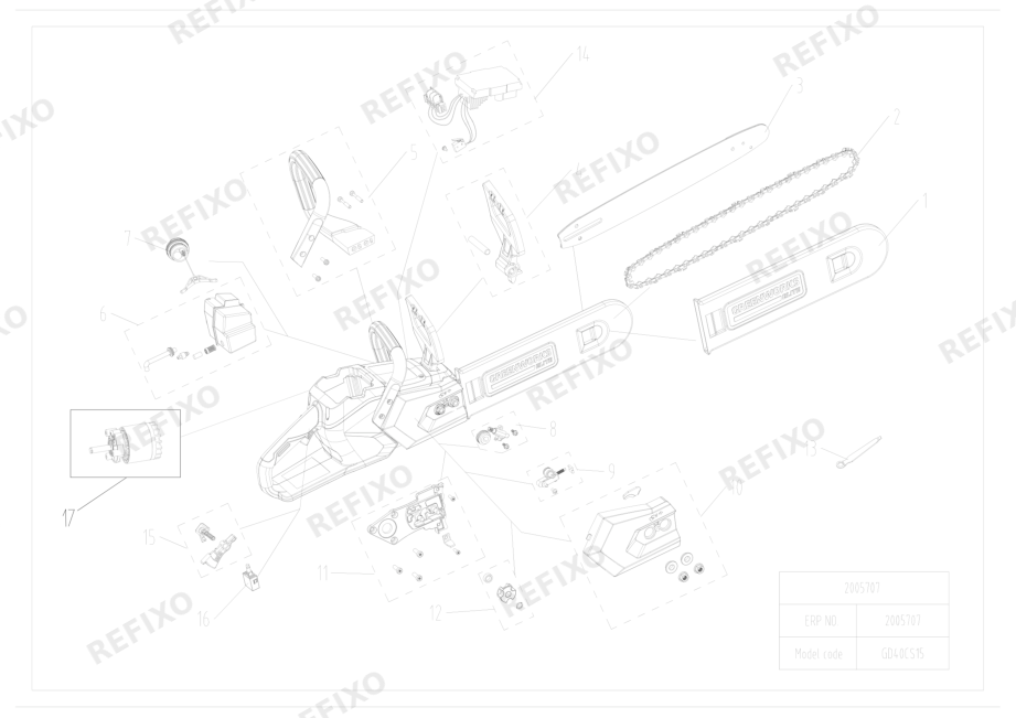 Деталировка Greenworks 2005707 Exploded view — схема запчастей в разборе